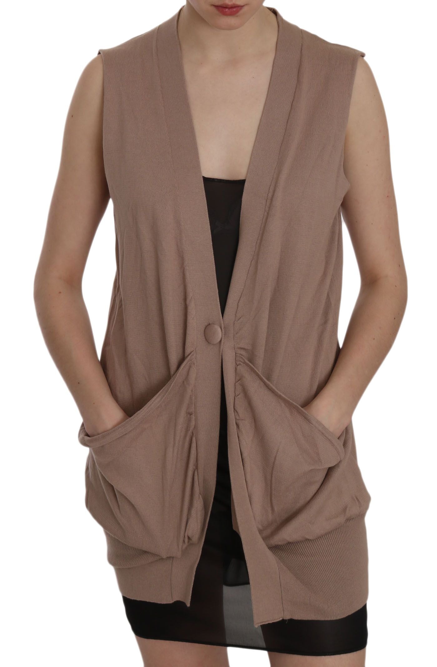 Chic Sleeveless Cotton Cardigan Vest - Elegant Brown - ventzia