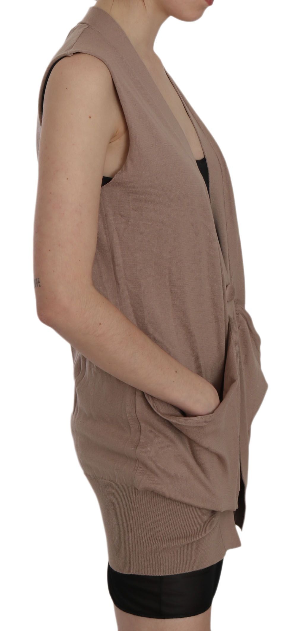 Chic Sleeveless Cotton Cardigan Vest - Elegant Brown - ventzia