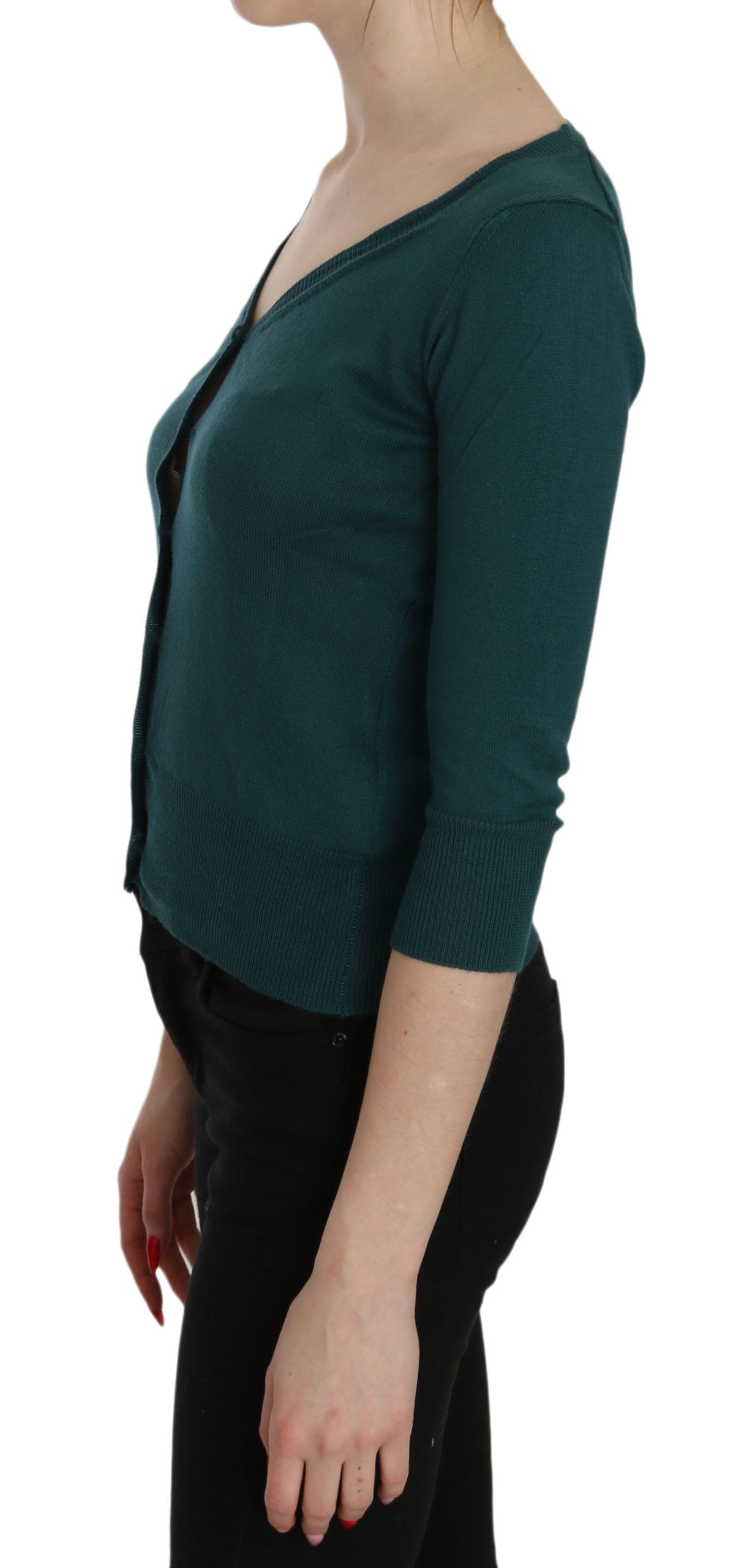Chic Blue Green Cotton Cardigan Top - ventzia