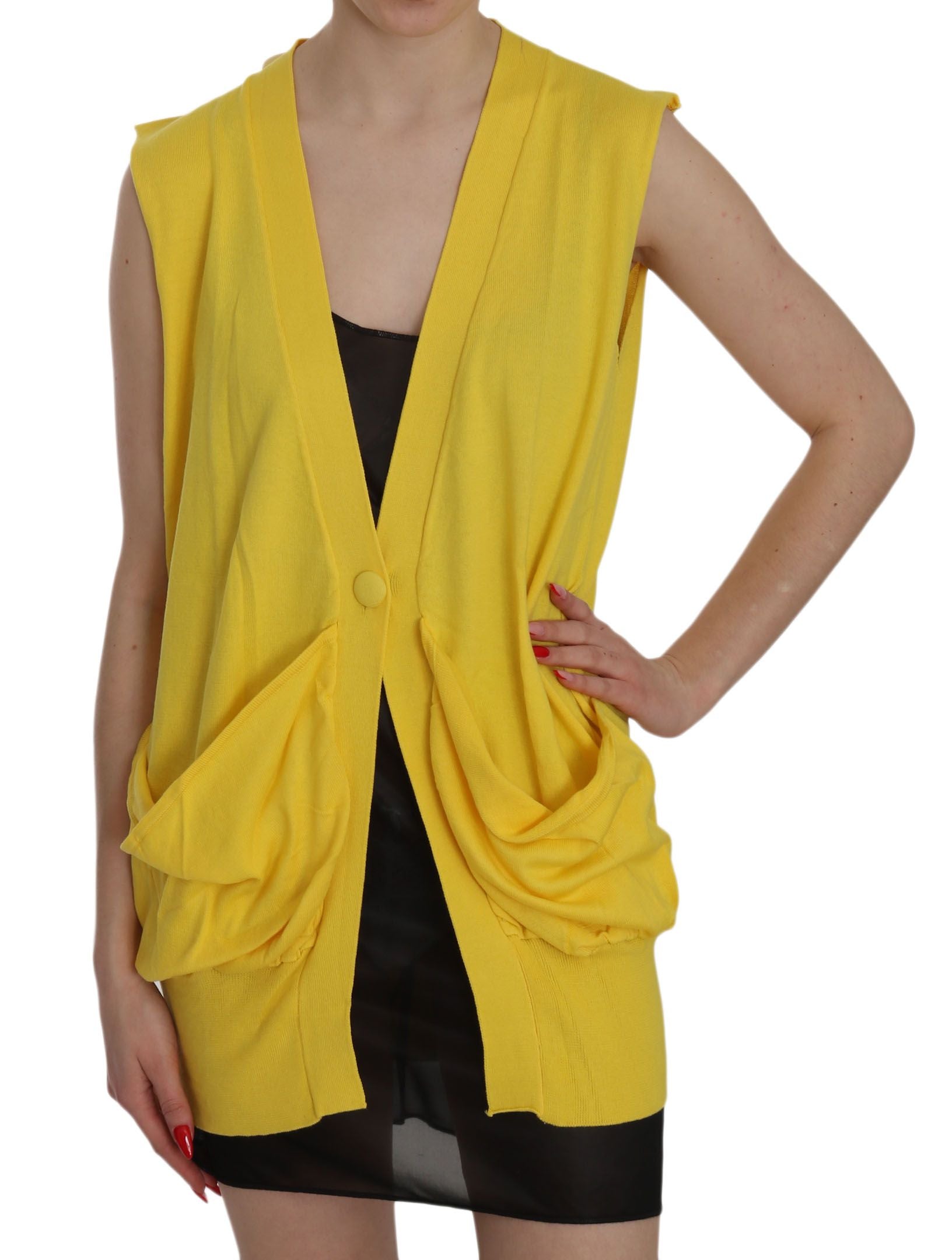 Elegant Yellow Sleeveless Cotton Vest - ventzia