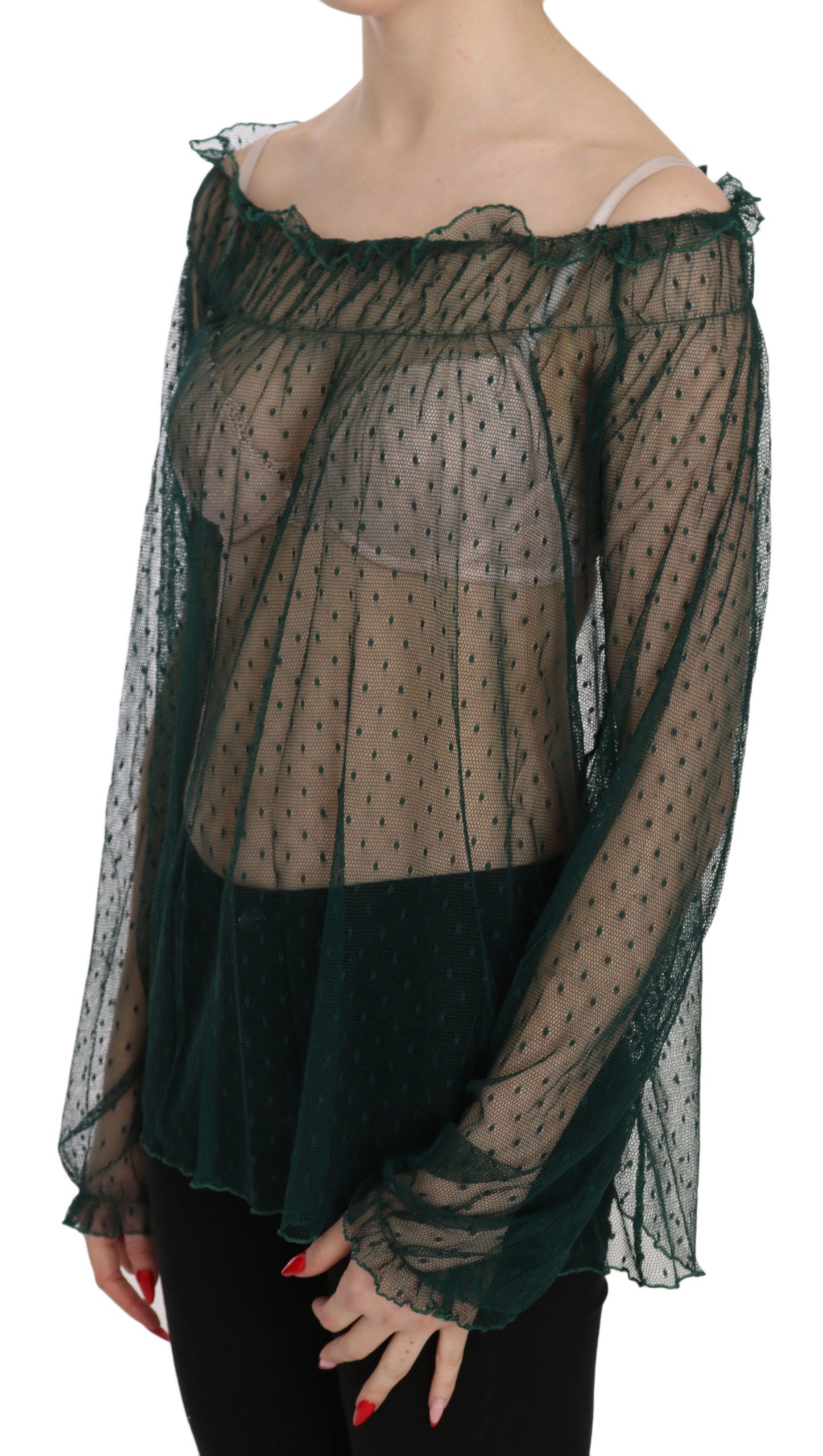 Elegant Green Mesh Long Sleeve Top - ventzia