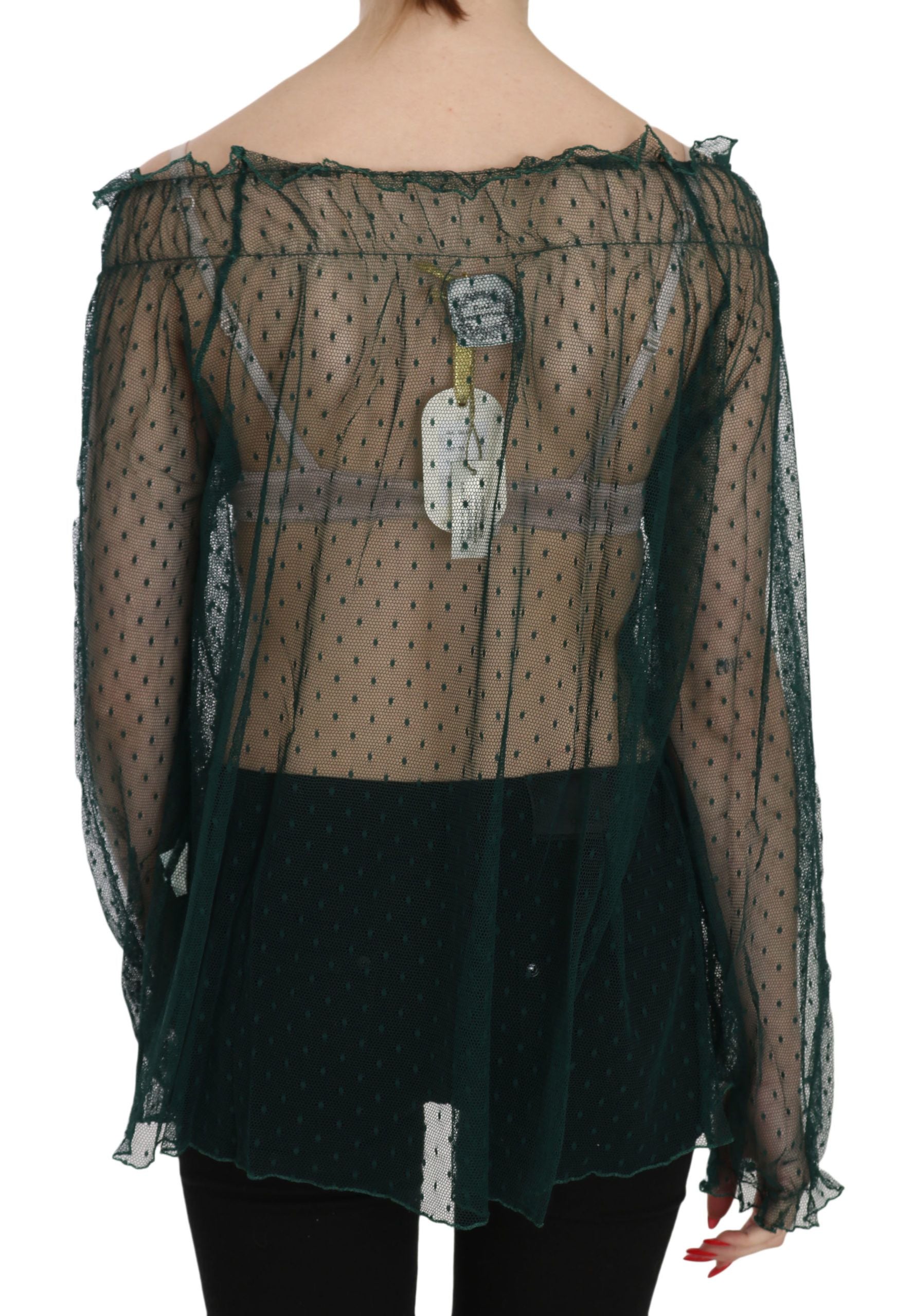 Elegant Green Mesh Long Sleeve Top - ventzia