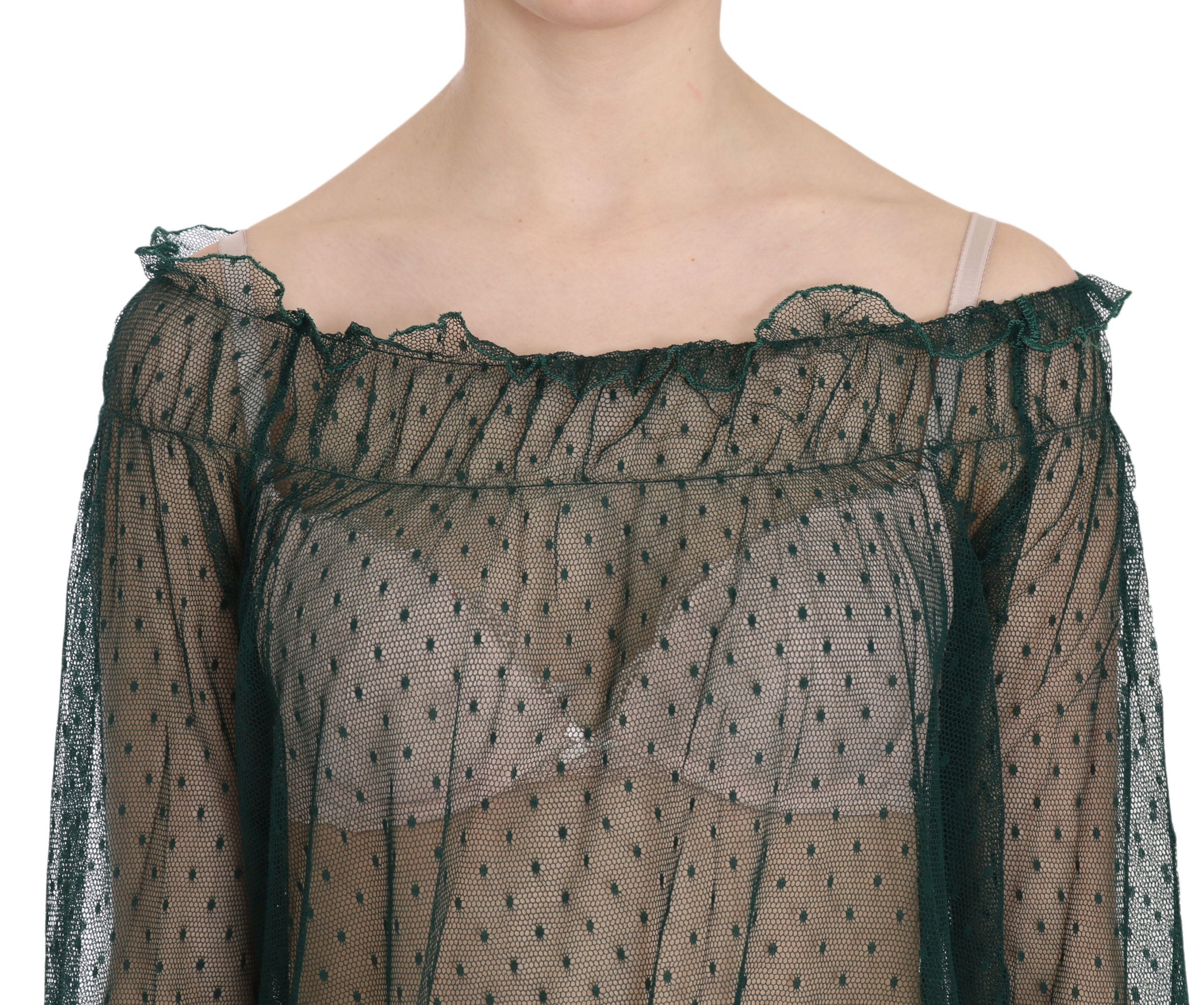 Elegant Green Mesh Long Sleeve Top - ventzia