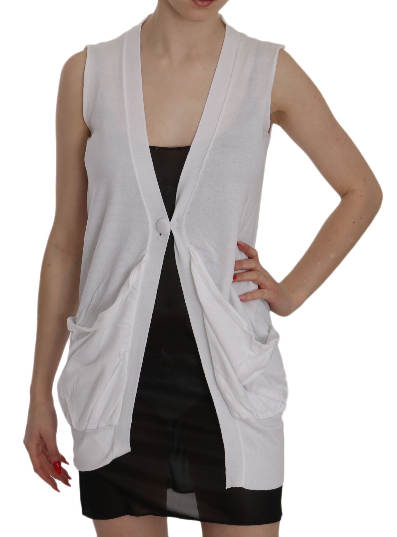 Elegant Sleeveless Cotton Vest in Pristine White - ventzia