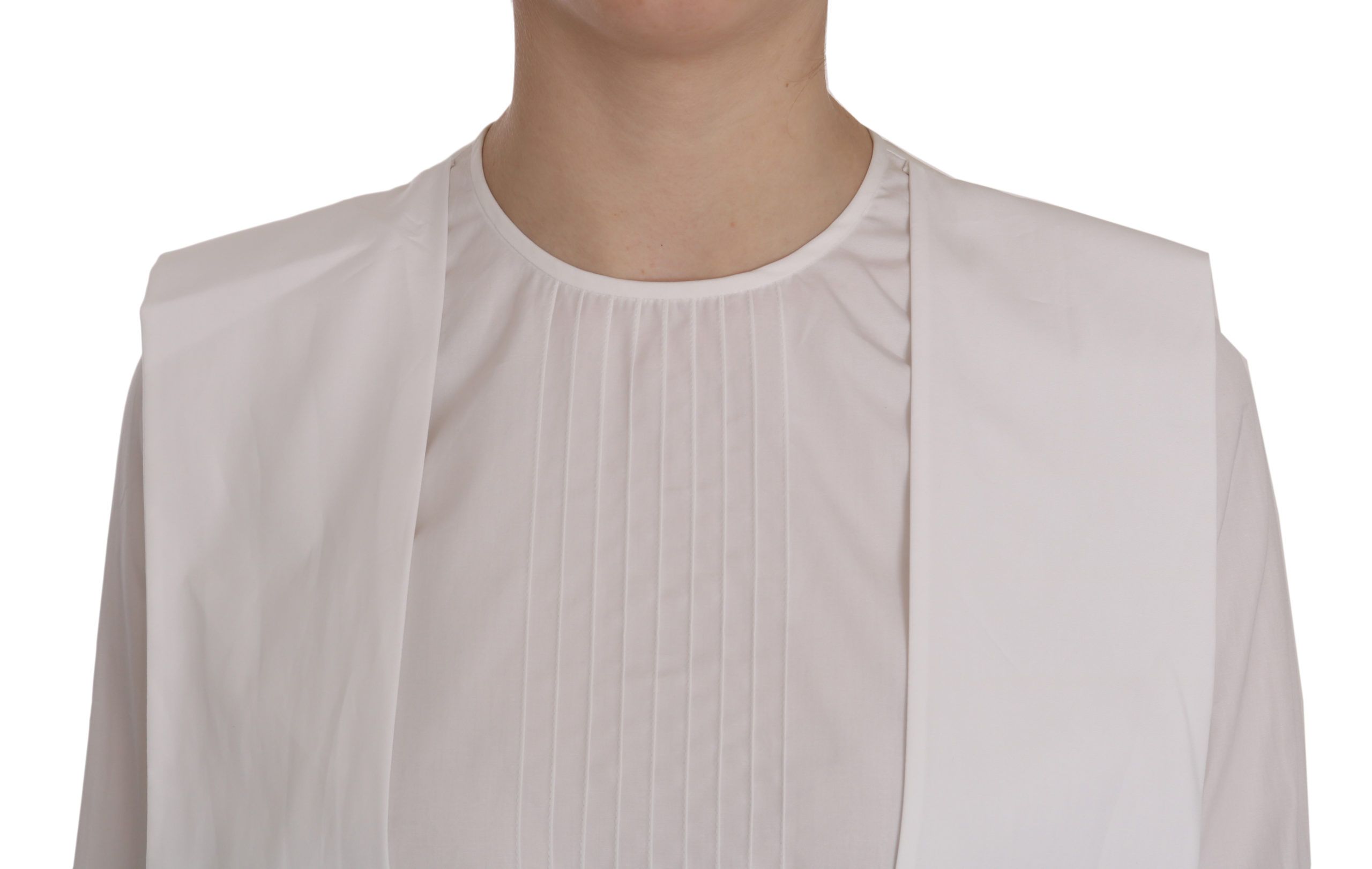 Elegant White Cotton Crew Neck Top - ventzia