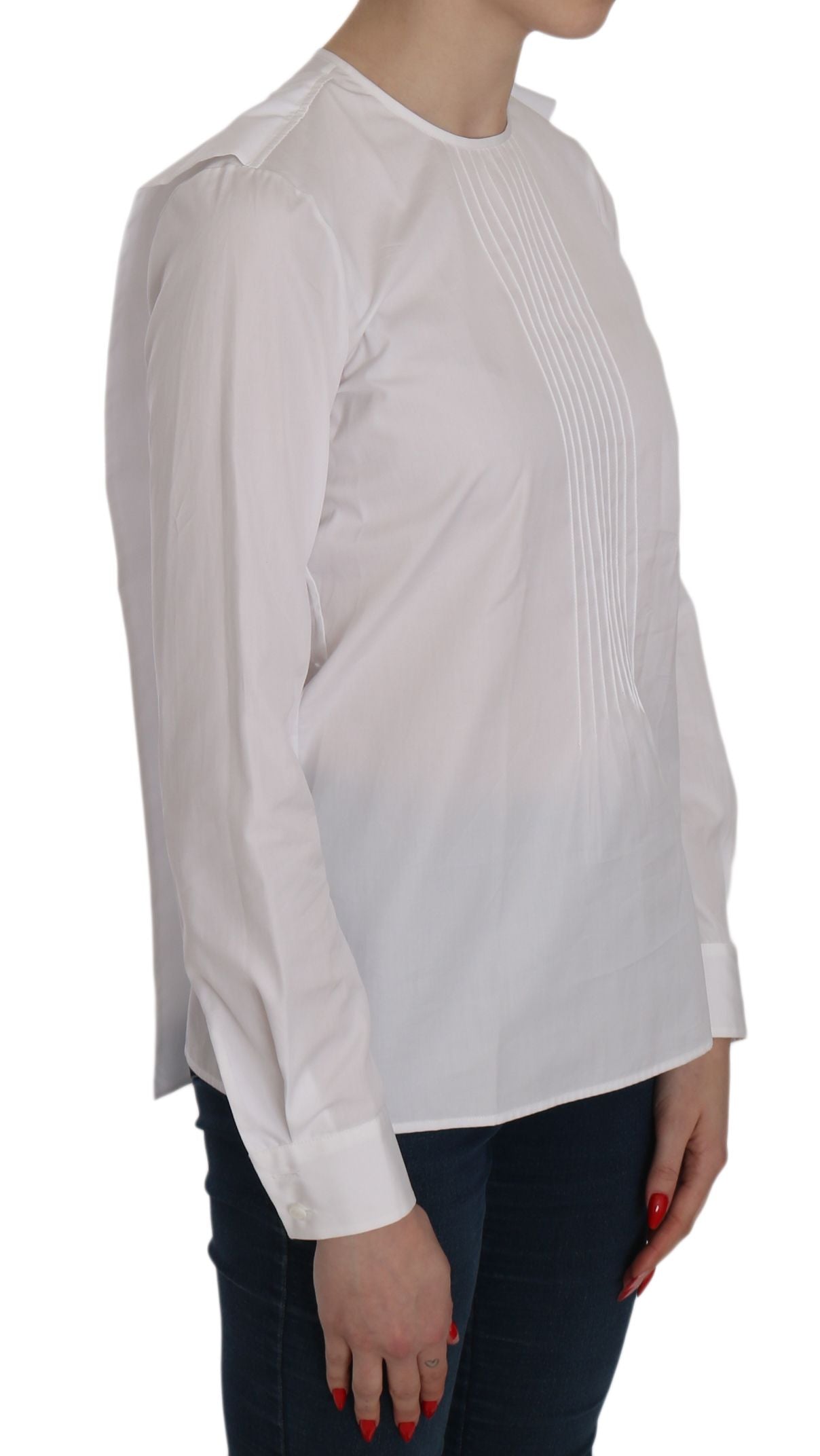 Elegant White Cotton Crew Neck Top - ventzia