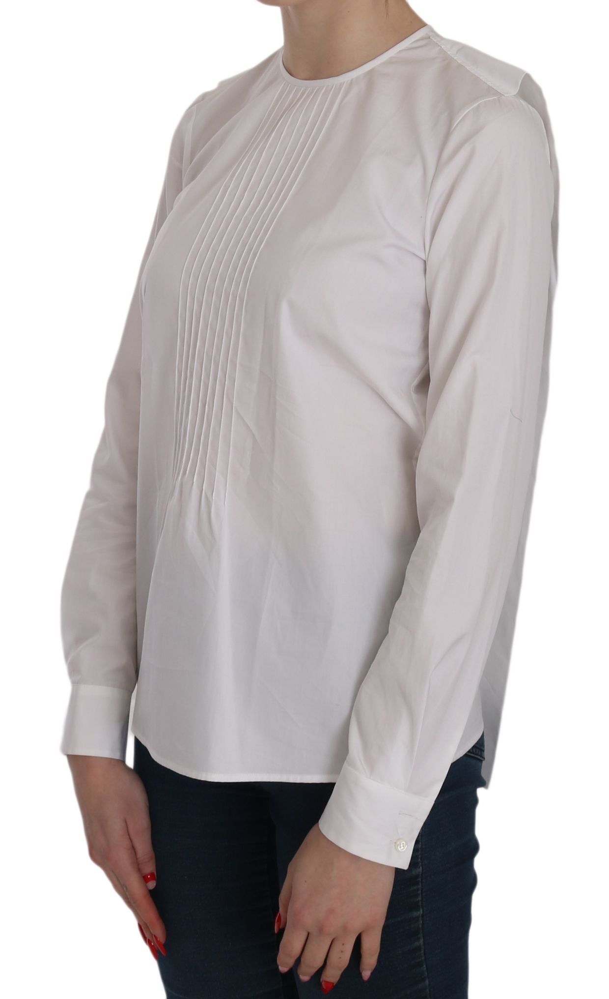 Elegant White Cotton Crew Neck Top - ventzia