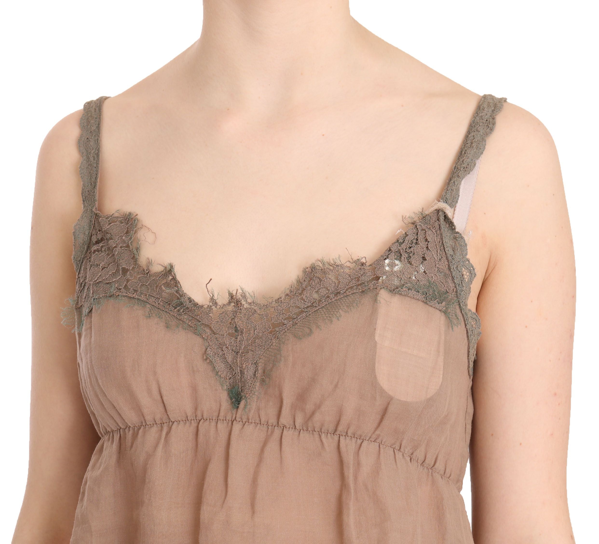 Elegant Lace Brown Linen Blouse - ventzia
