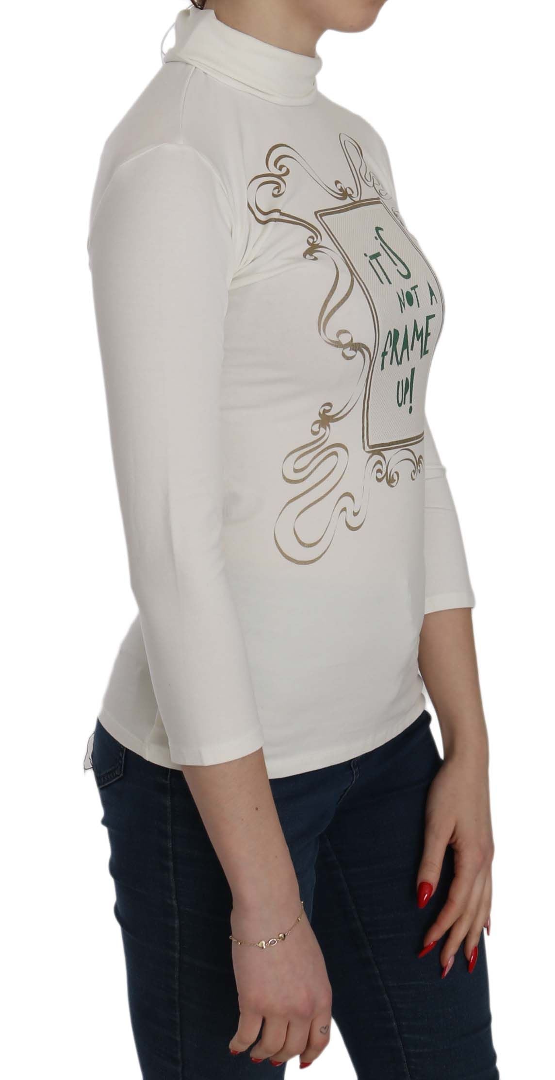 Chic White Printed Turtle Neck Blouse - ventzia