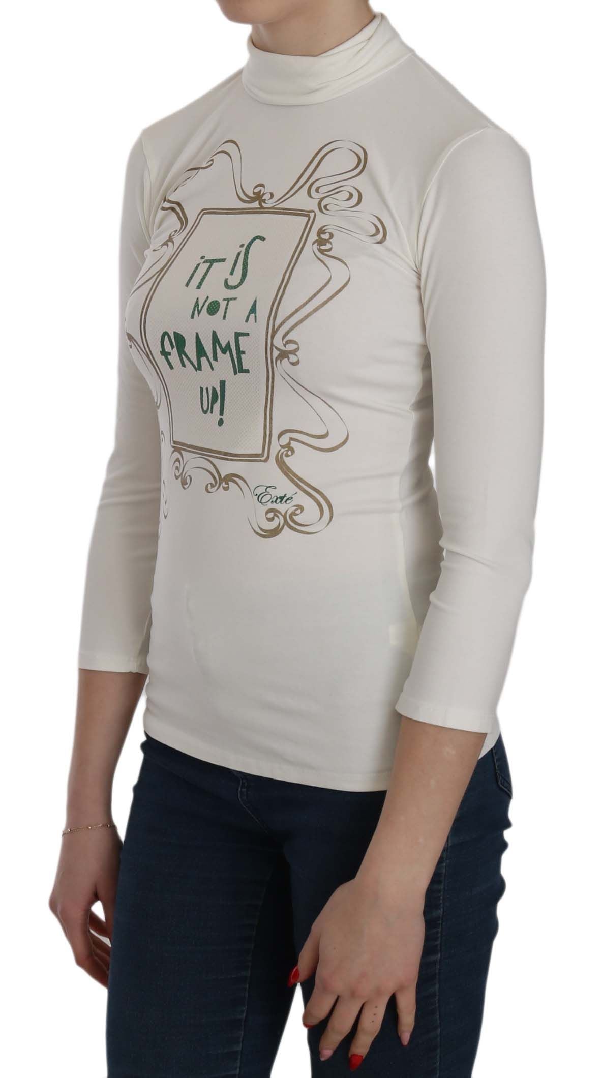 Chic White Printed Turtle Neck Blouse - ventzia