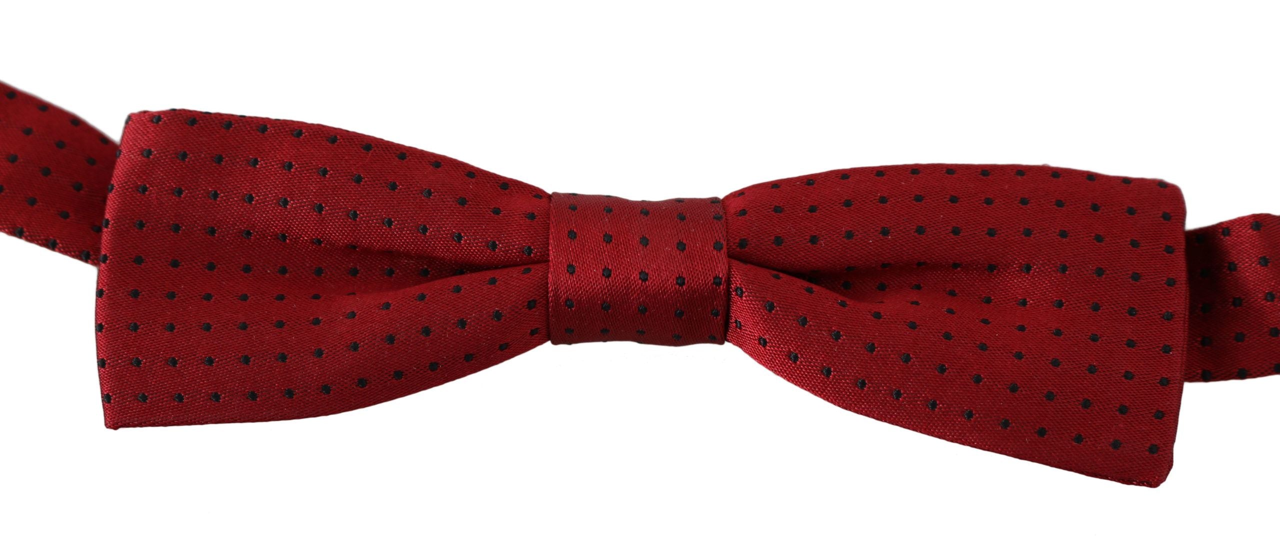 Red Dotted Silk Adjustable Neck Papillon Bow Tie - ventzia