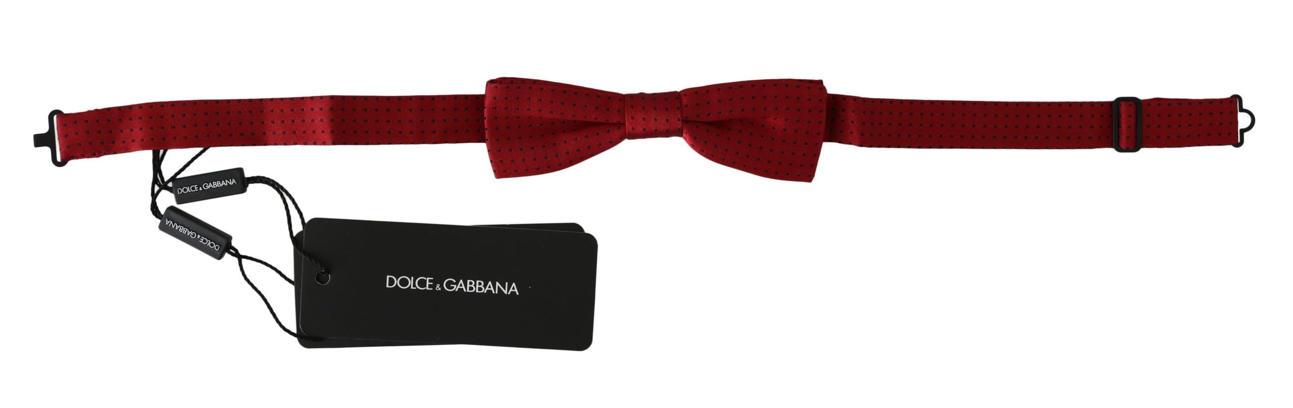 Red Dotted Silk Adjustable Neck Papillon Bow Tie - ventzia
