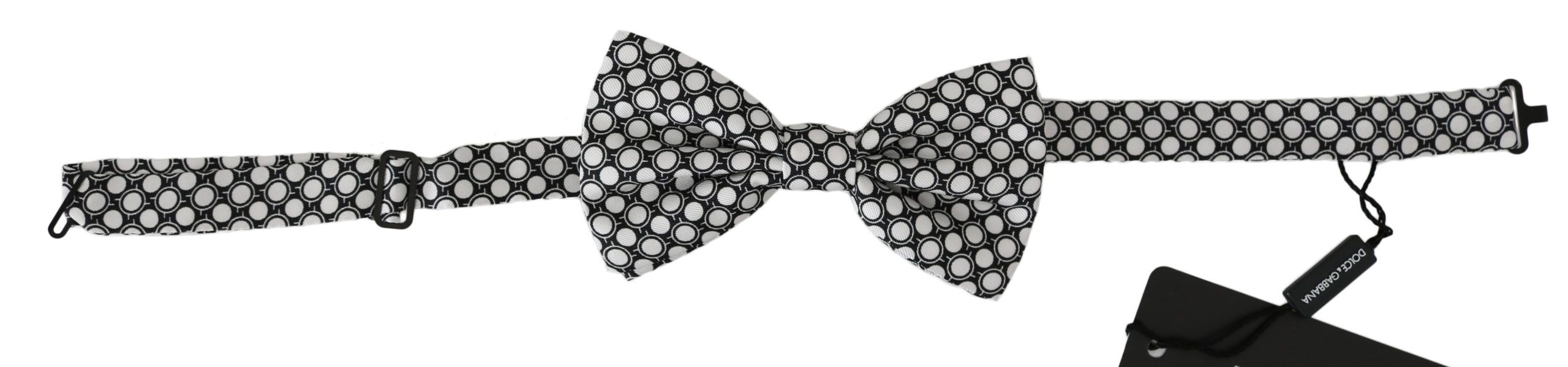Elegant Black White Circle Silk Bow Tie - ventzia