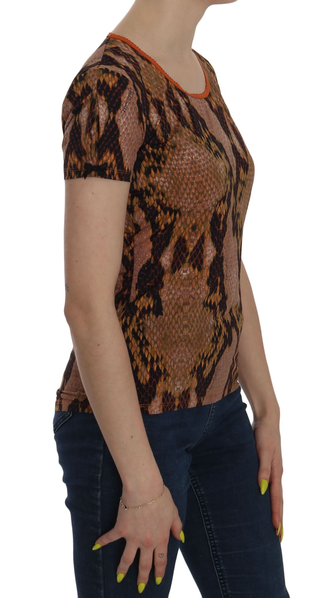 Alluring Brown Snake Skin Pattern Blouse - ventzia