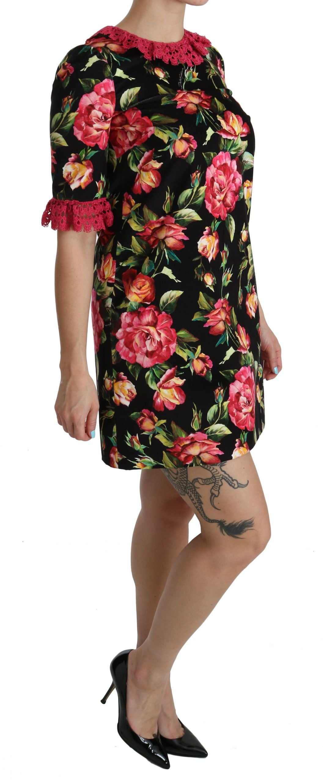 Elegant Floral Lace A-Line Mini Dress - ventzia