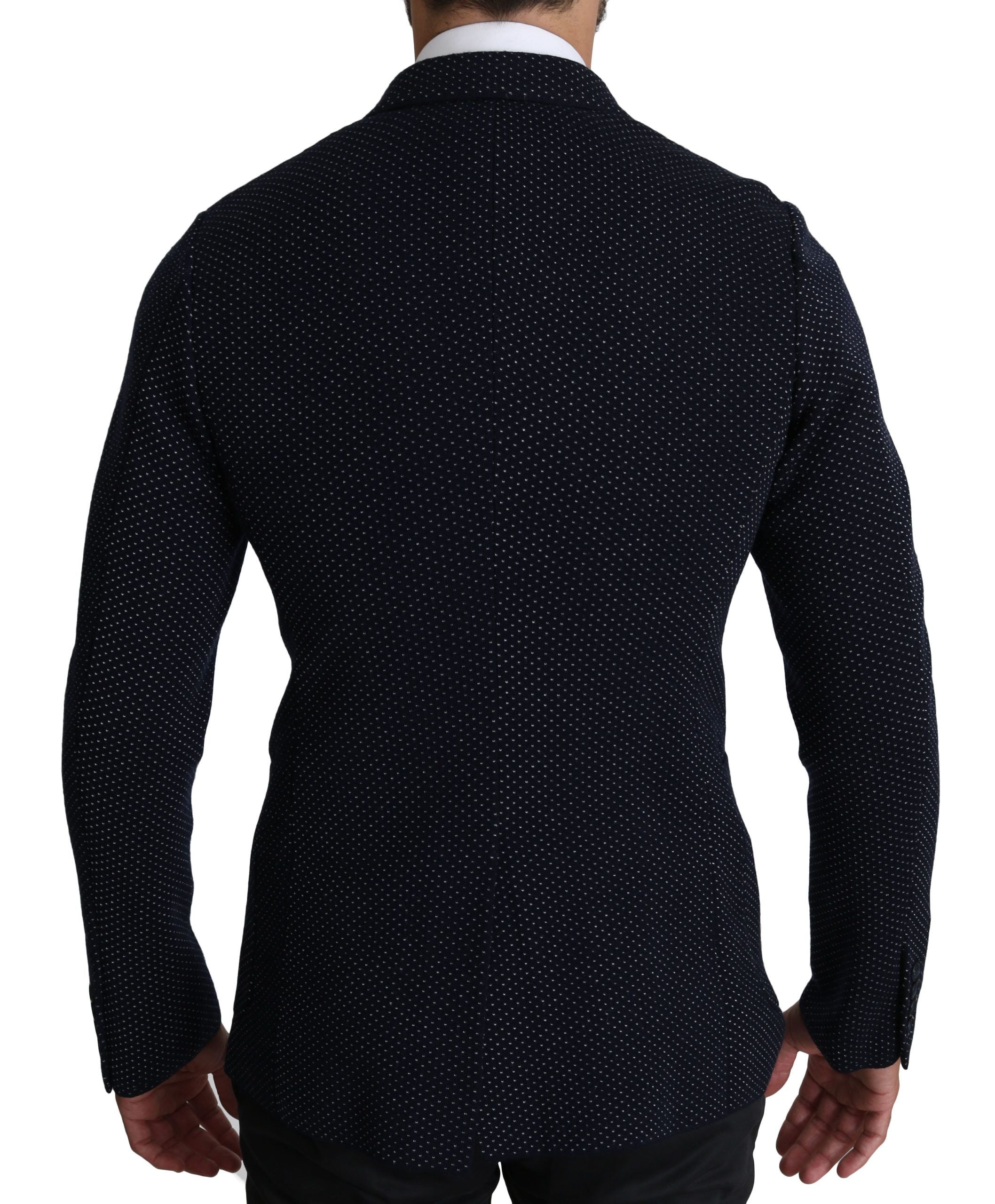 Elegant Dark Blue Dotted Slim-Fit Blazer - ventzia