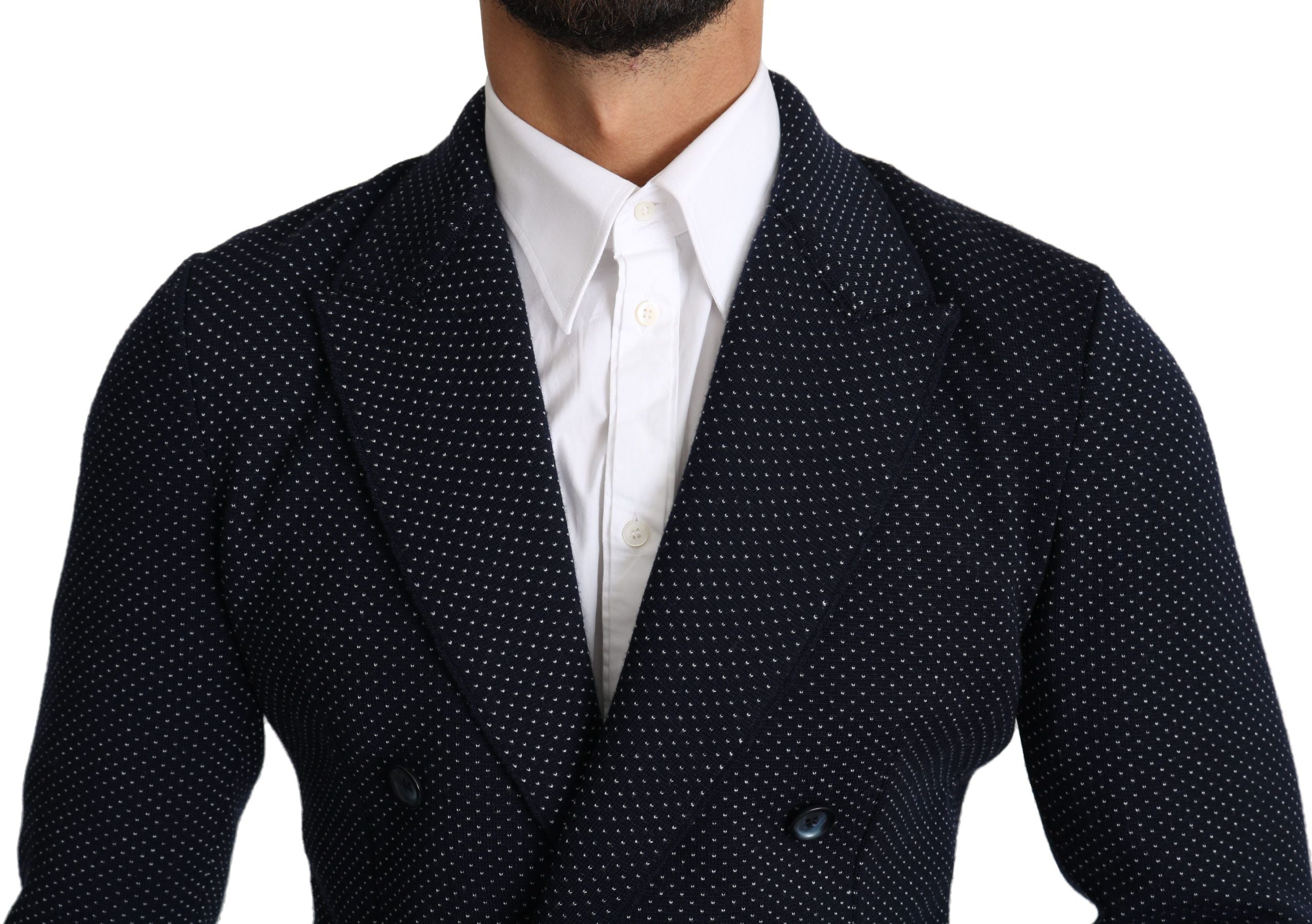 Elegant Dark Blue Dotted Slim-Fit Blazer - ventzia