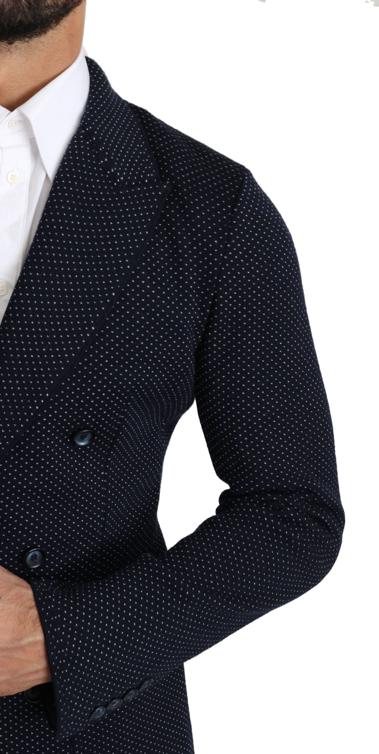 Elegant Dark Blue Dotted Slim-Fit Blazer - ventzia