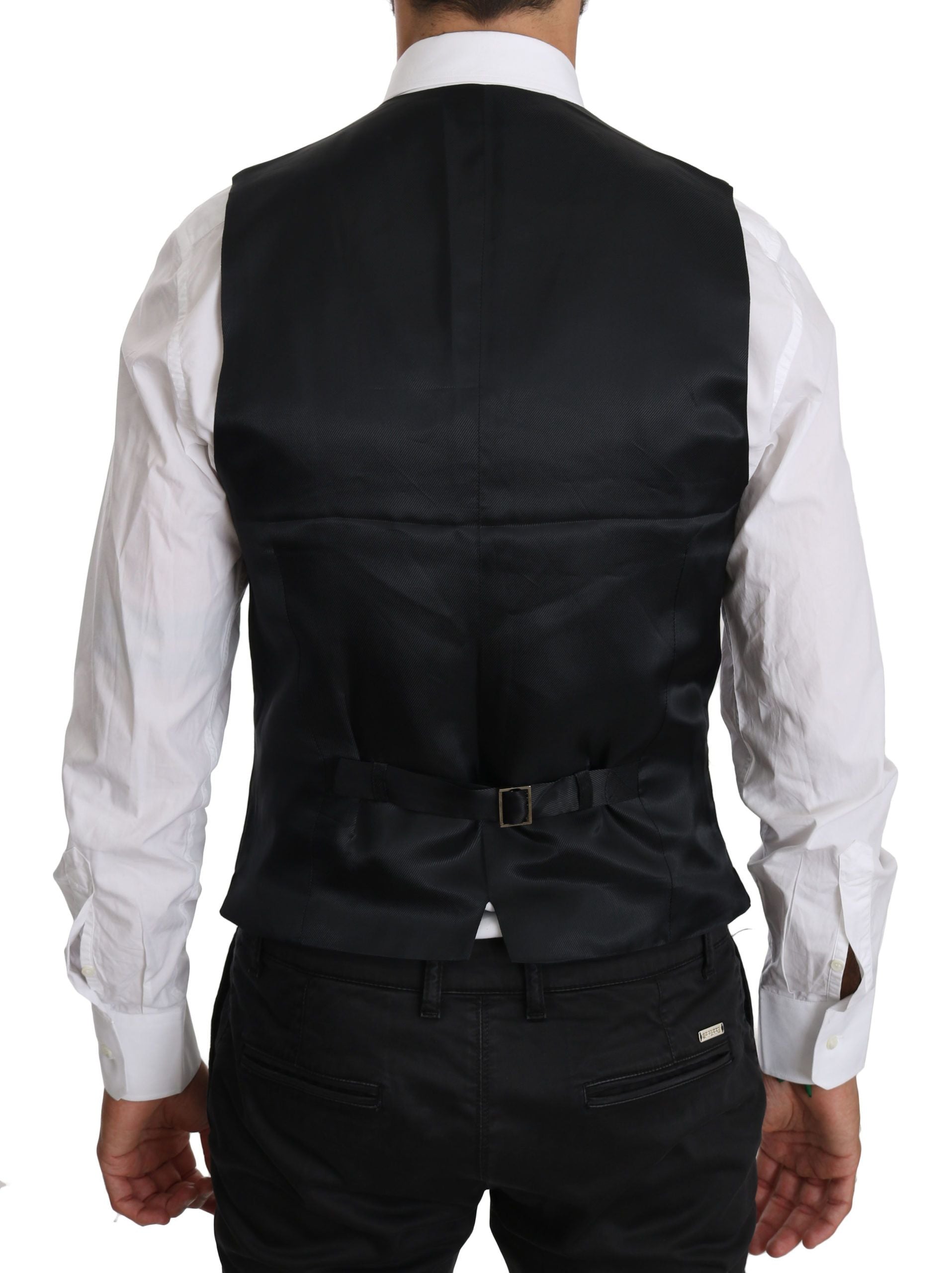 Elegant Blue Formal Wool-Blend Dress Vest - ventzia