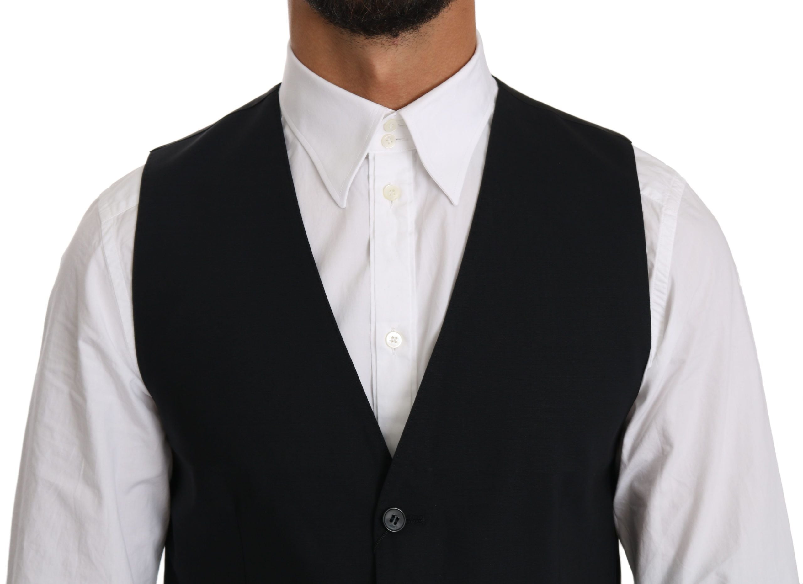 Elegant Blue Formal Wool-Blend Dress Vest - ventzia