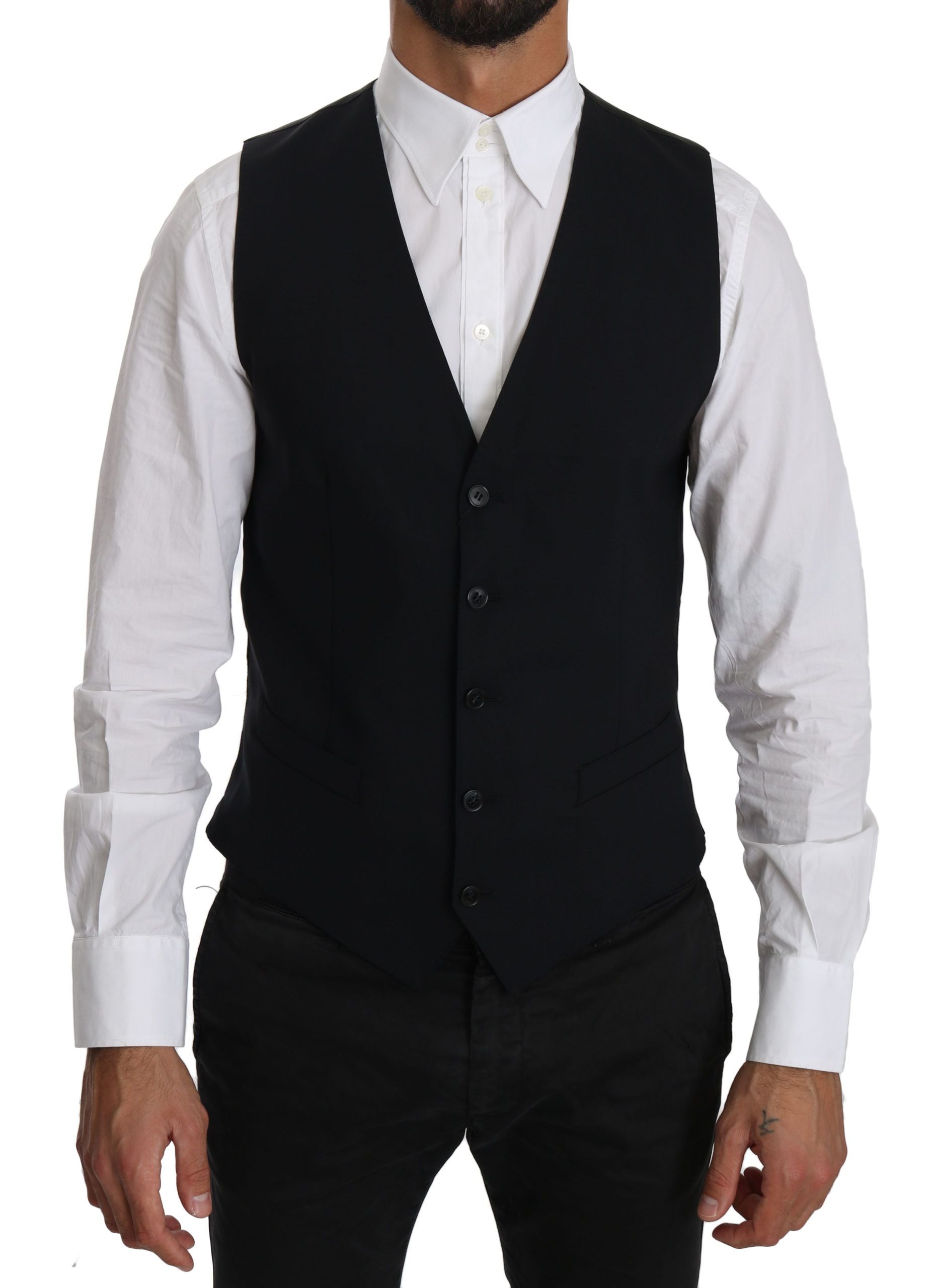Elegant Blue Formal Wool-Blend Dress Vest - ventzia
