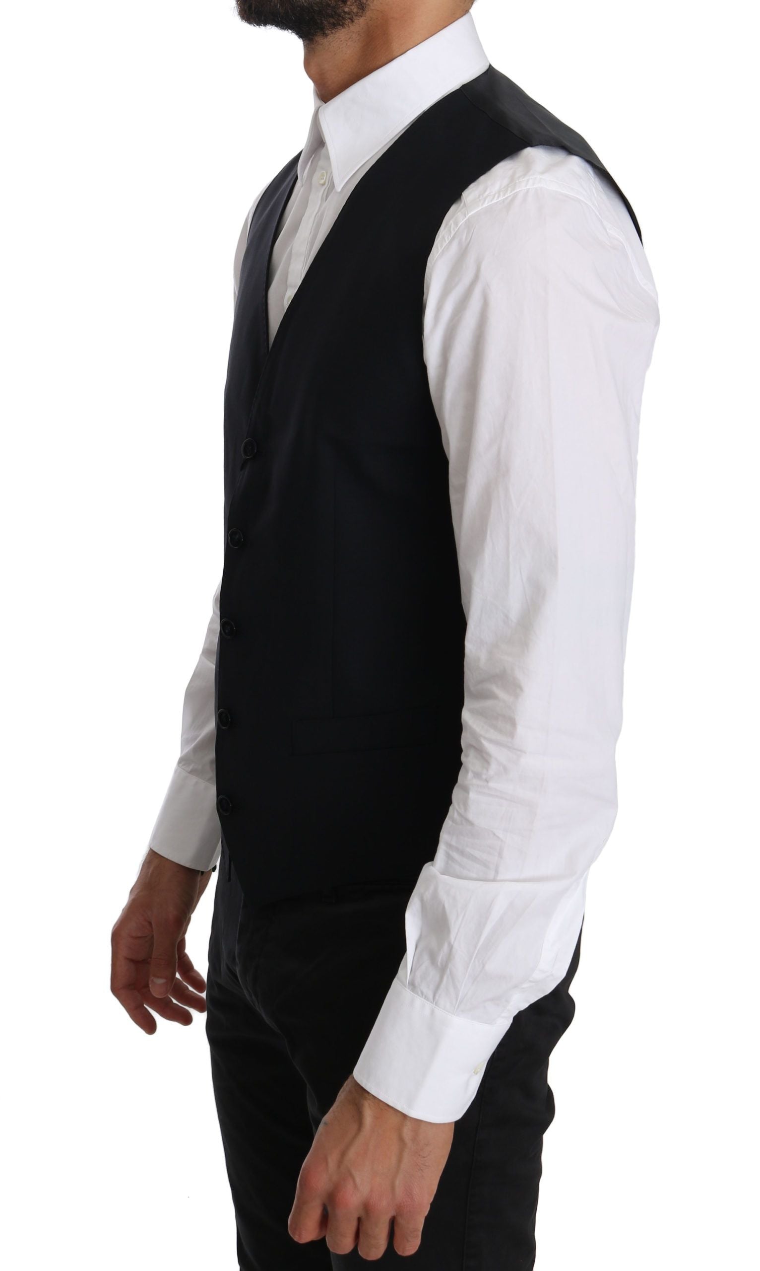 Elegant Blue Formal Wool-Blend Dress Vest - ventzia