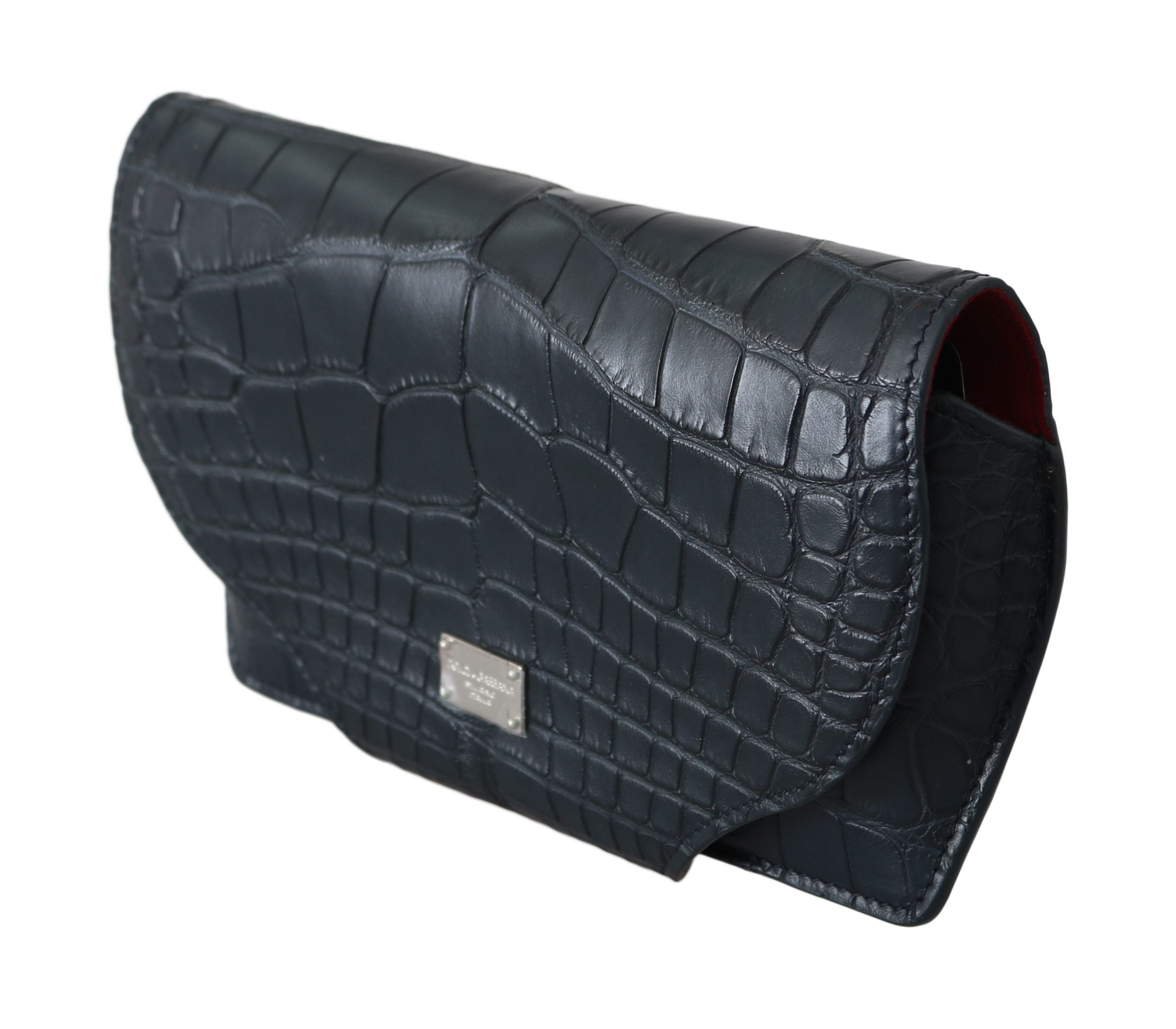 Elegant Blue Crocodile Leather Eyewear Pouch - ventzia
