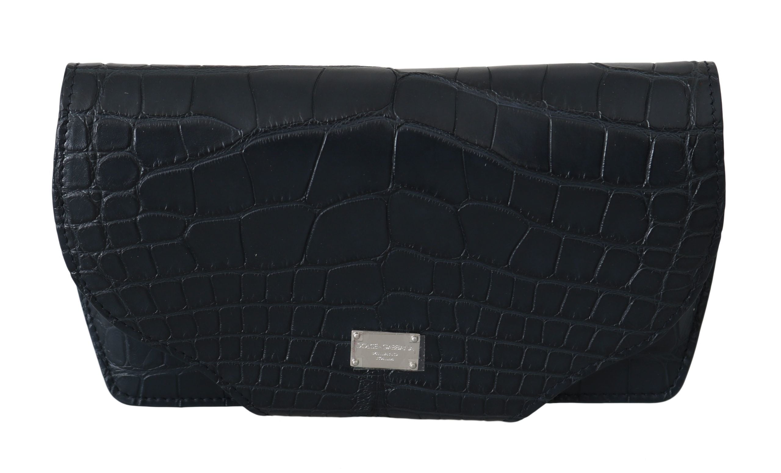 Elegant Blue Crocodile Leather Eyewear Pouch - ventzia