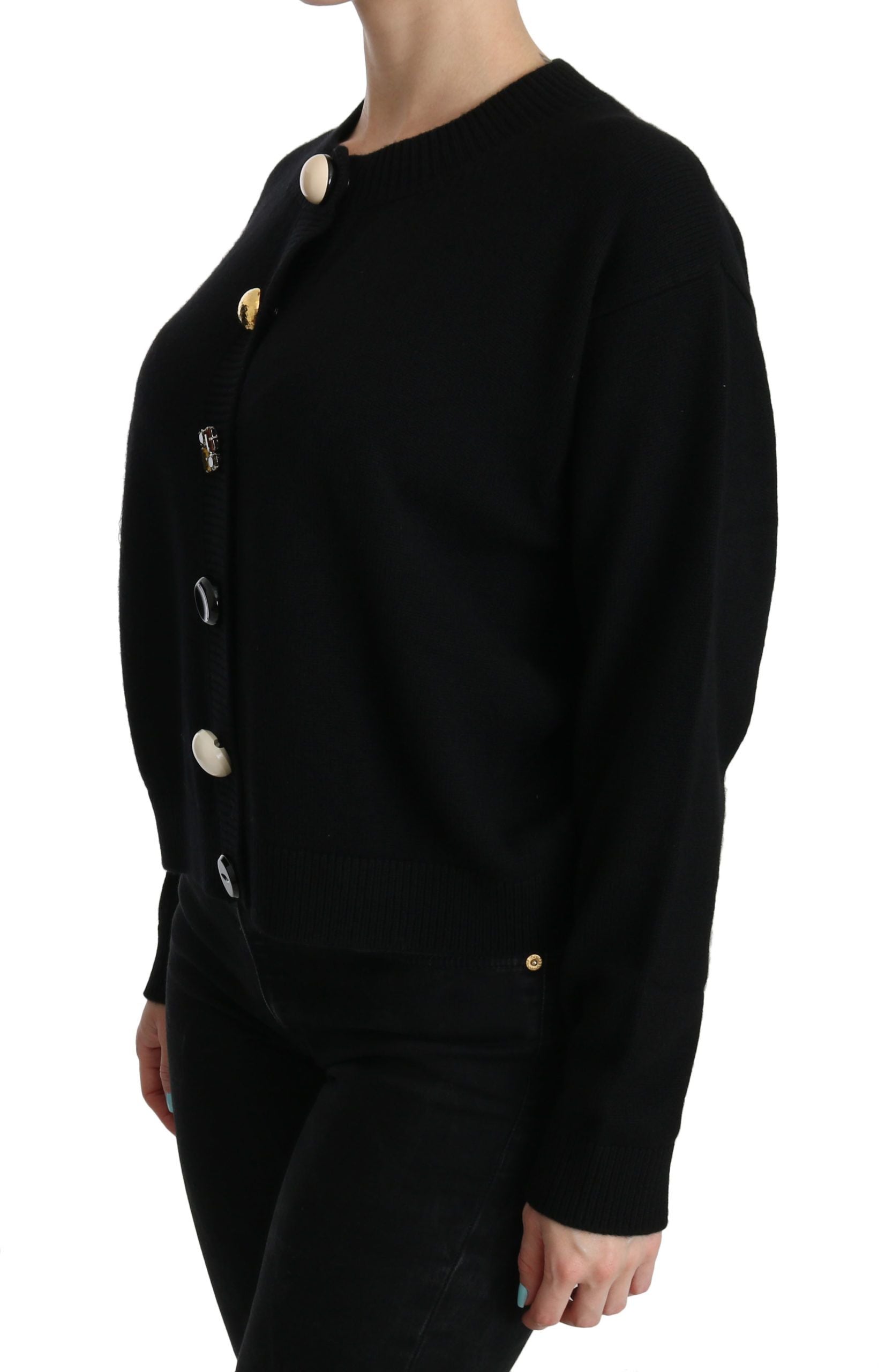 Elegant Black Cashmere Cardigan Top - ventzia