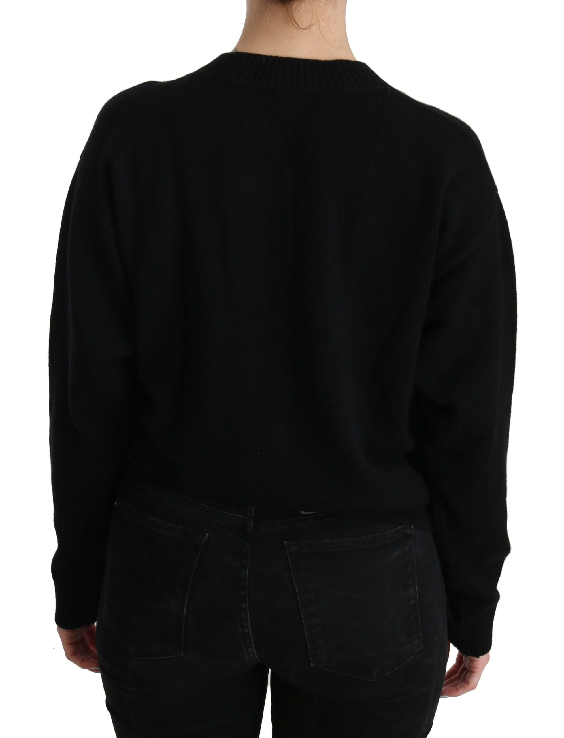 Elegant Black Cashmere Cardigan Top - ventzia