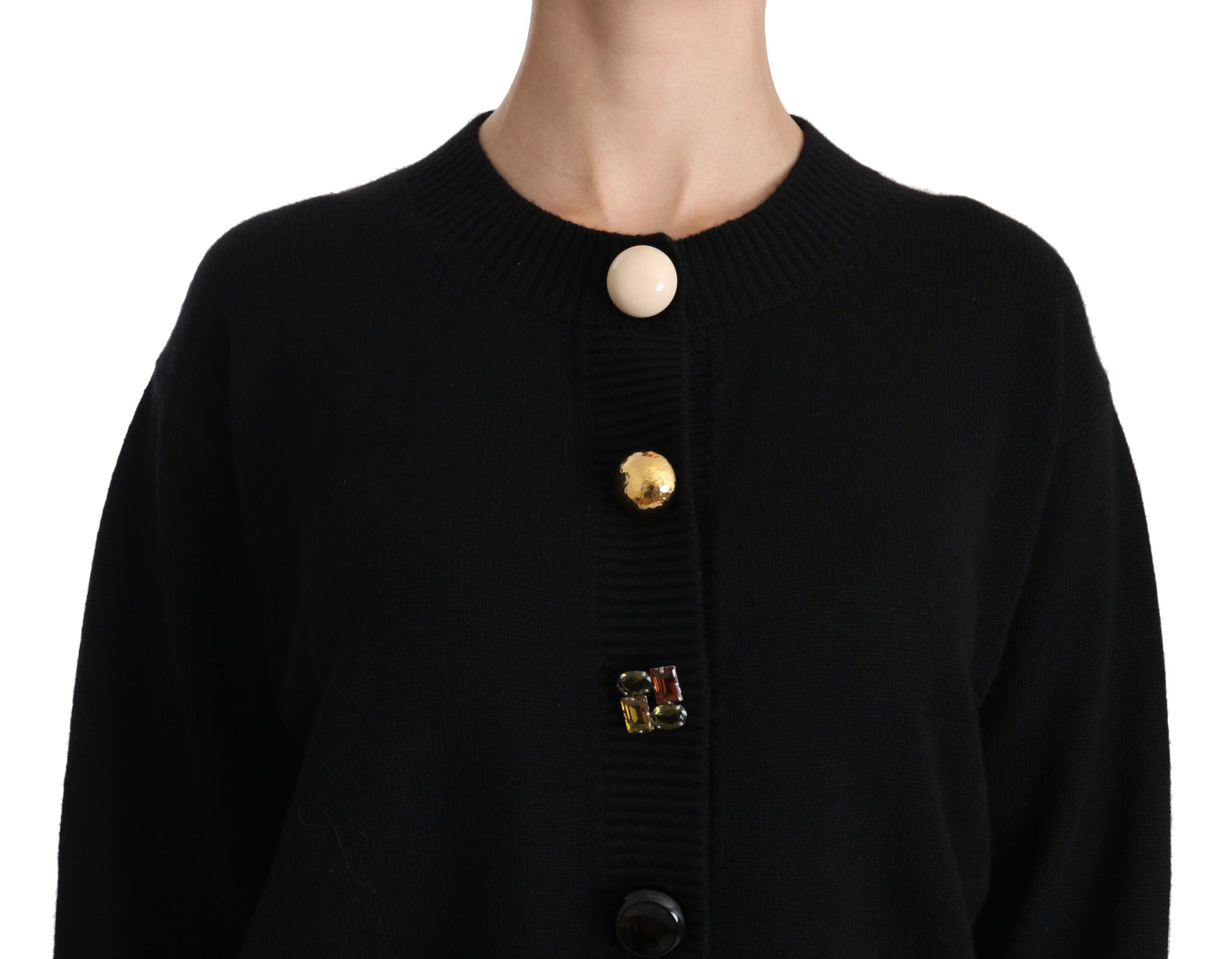 Elegant Black Cashmere Cardigan Top - ventzia