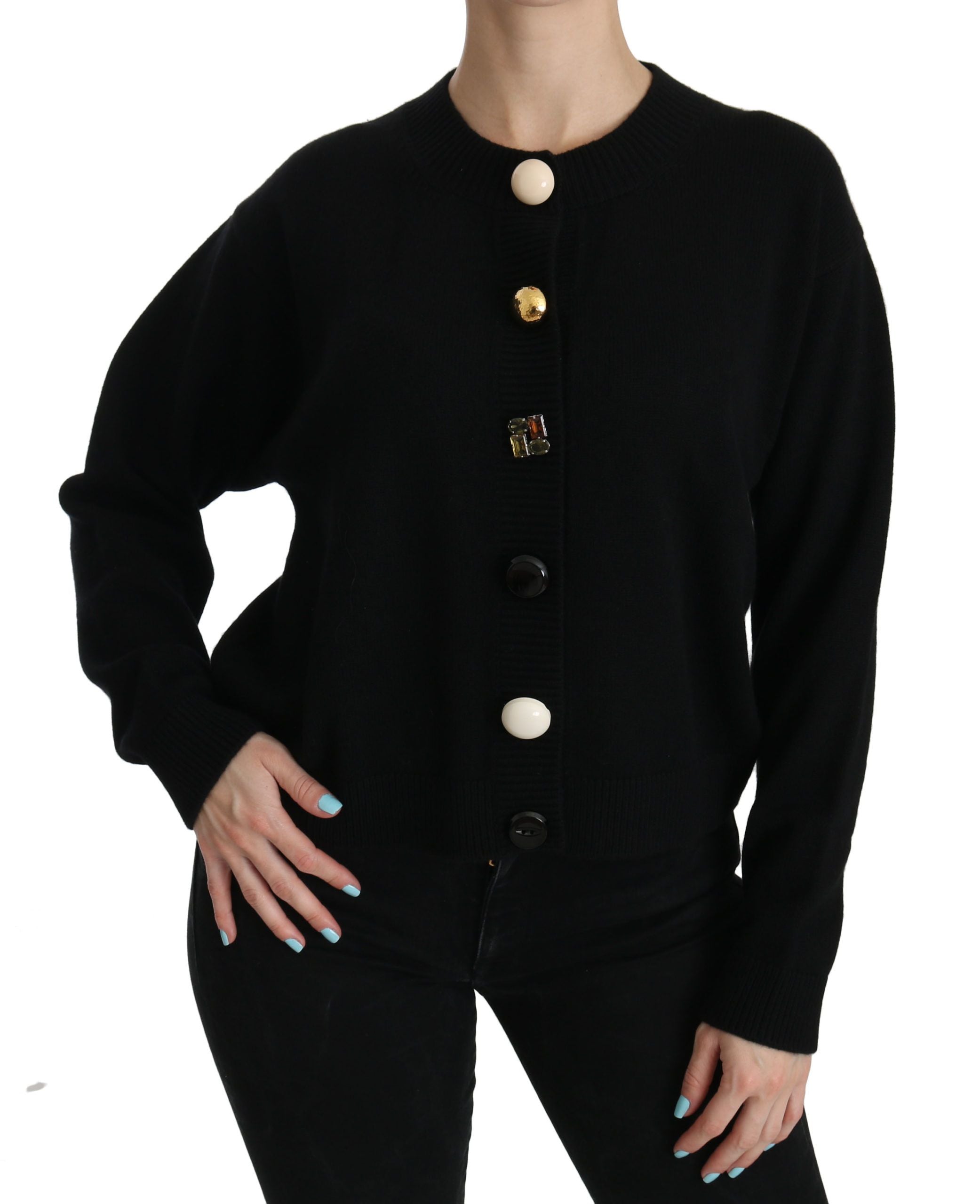 Elegant Black Cashmere Cardigan Top - ventzia