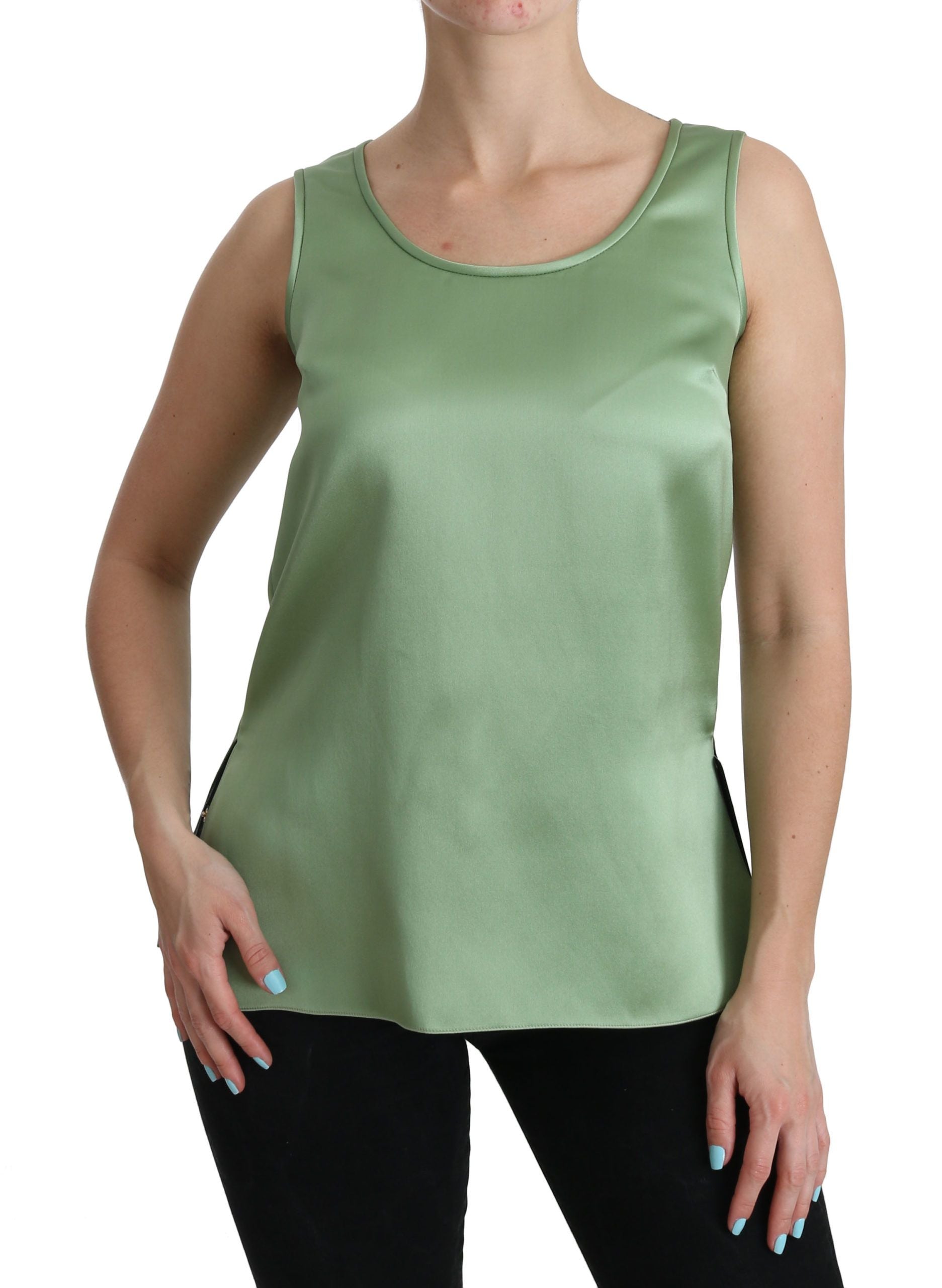 Elegant Silk Sleeveless Top in Light Mint Green - ventzia