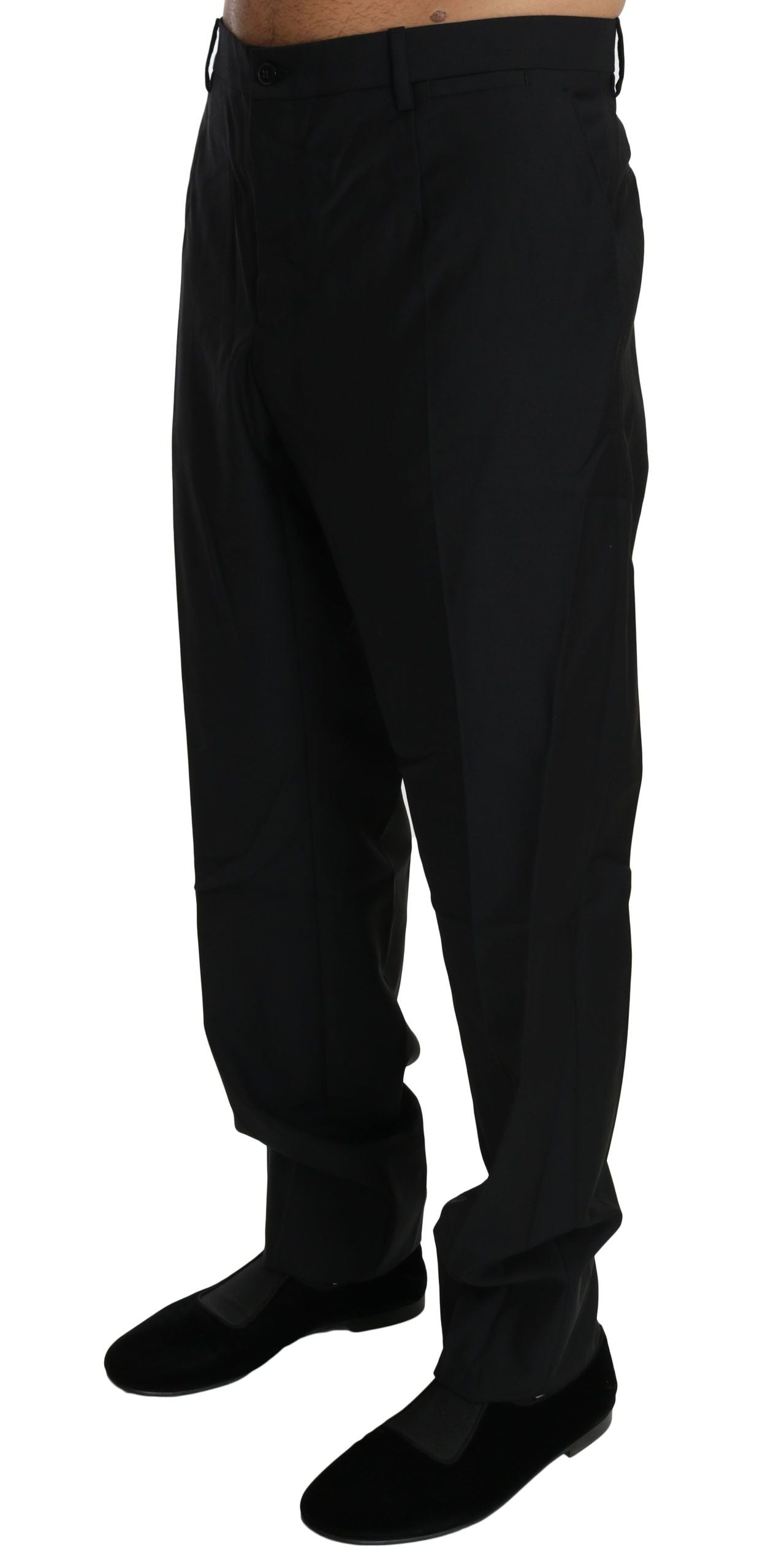Elegant Black Virgin Wool Dress Pants - ventzia