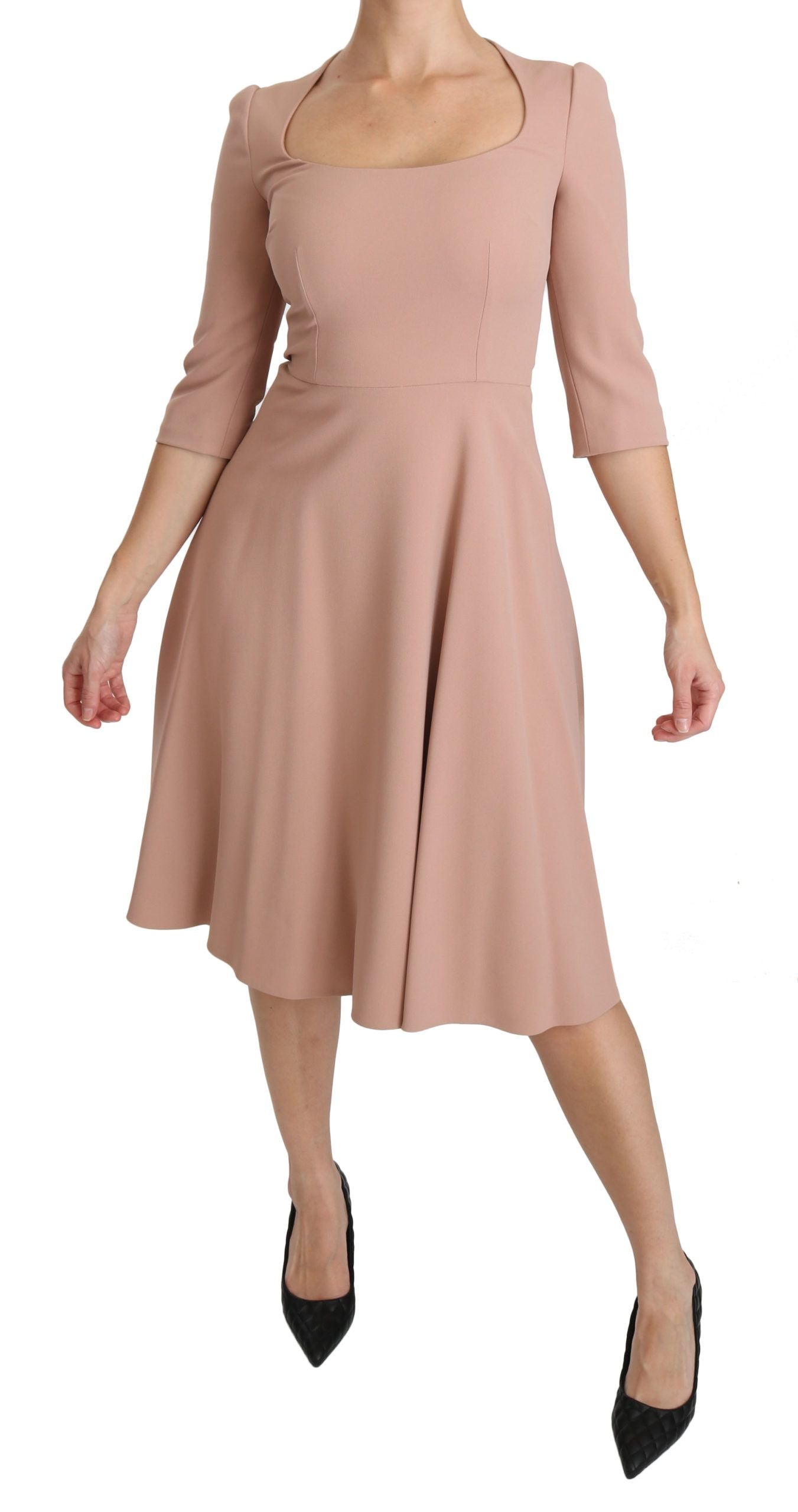 Elegant Light Pink A-Line Knee Length Dress - ventzia