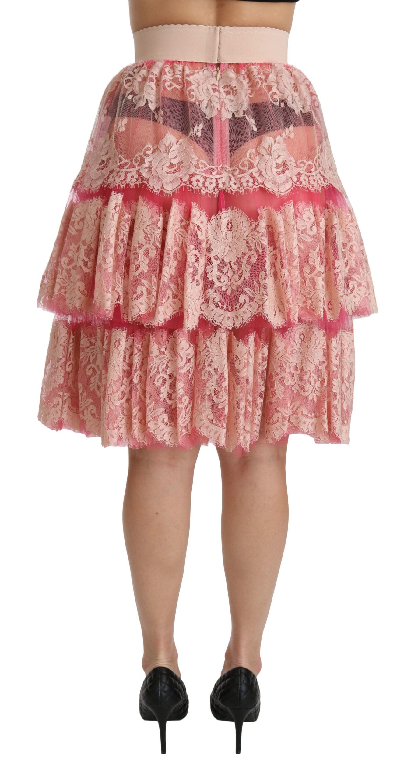 Elegant Pink Lace High-Waist Skirt - ventzia