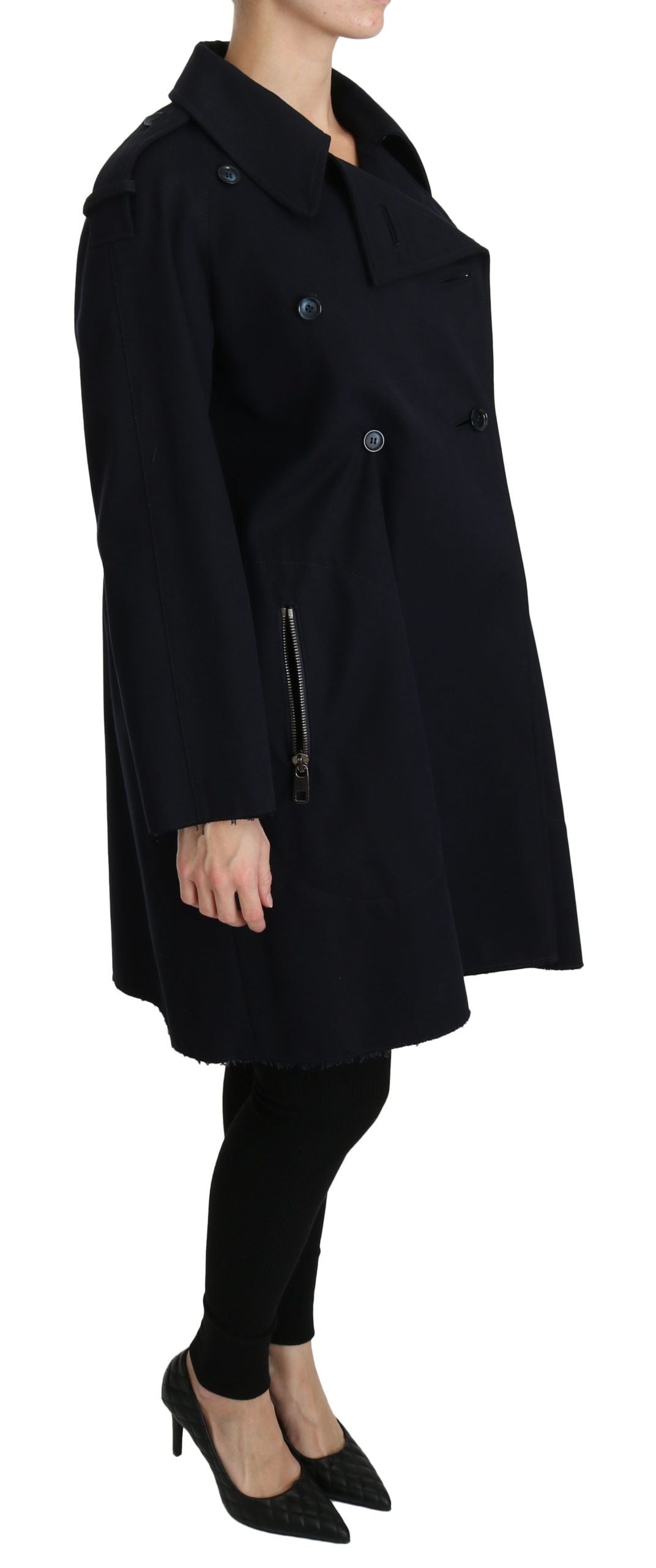 Elegant Polka Dot Lined Blue Jacket - ventzia
