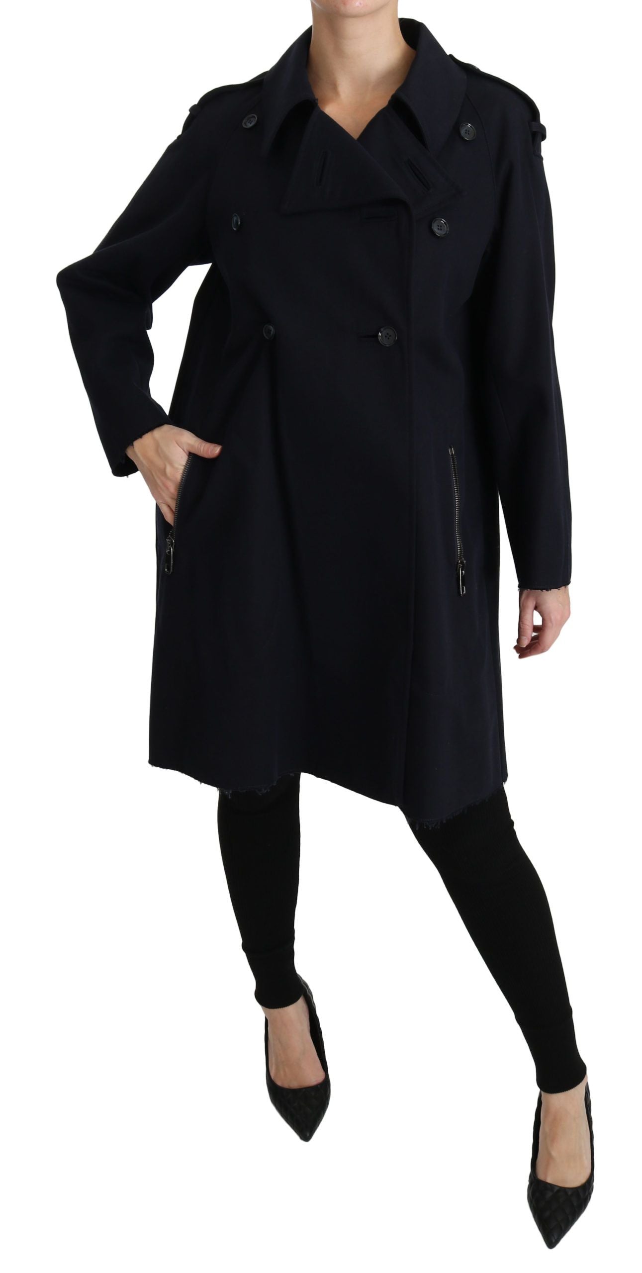 Elegant Polka Dot Lined Blue Jacket - ventzia