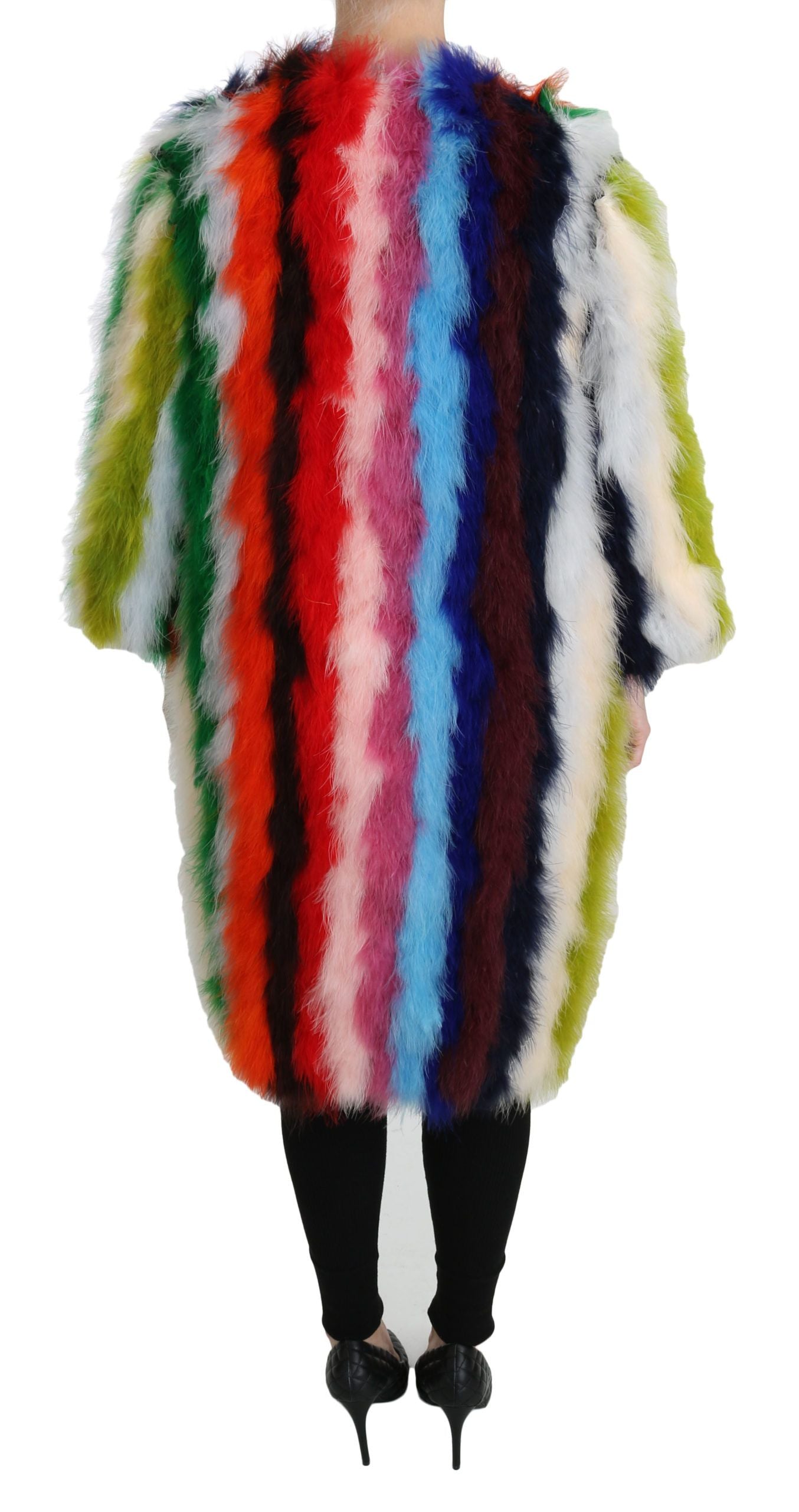 Elegant Multicolor Feather Long Coat Jacket - ventzia