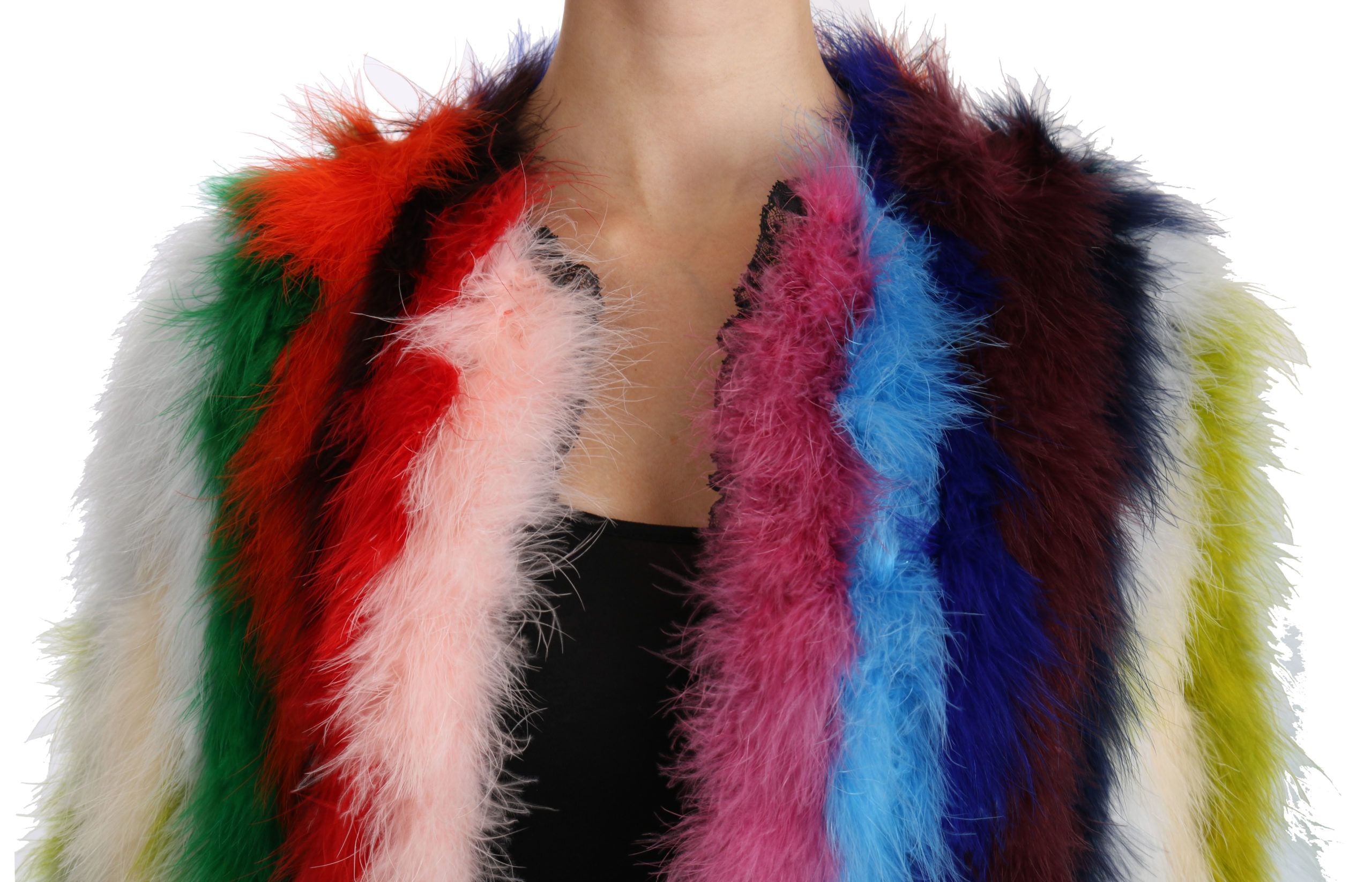 Elegant Multicolor Feather Long Coat Jacket - ventzia