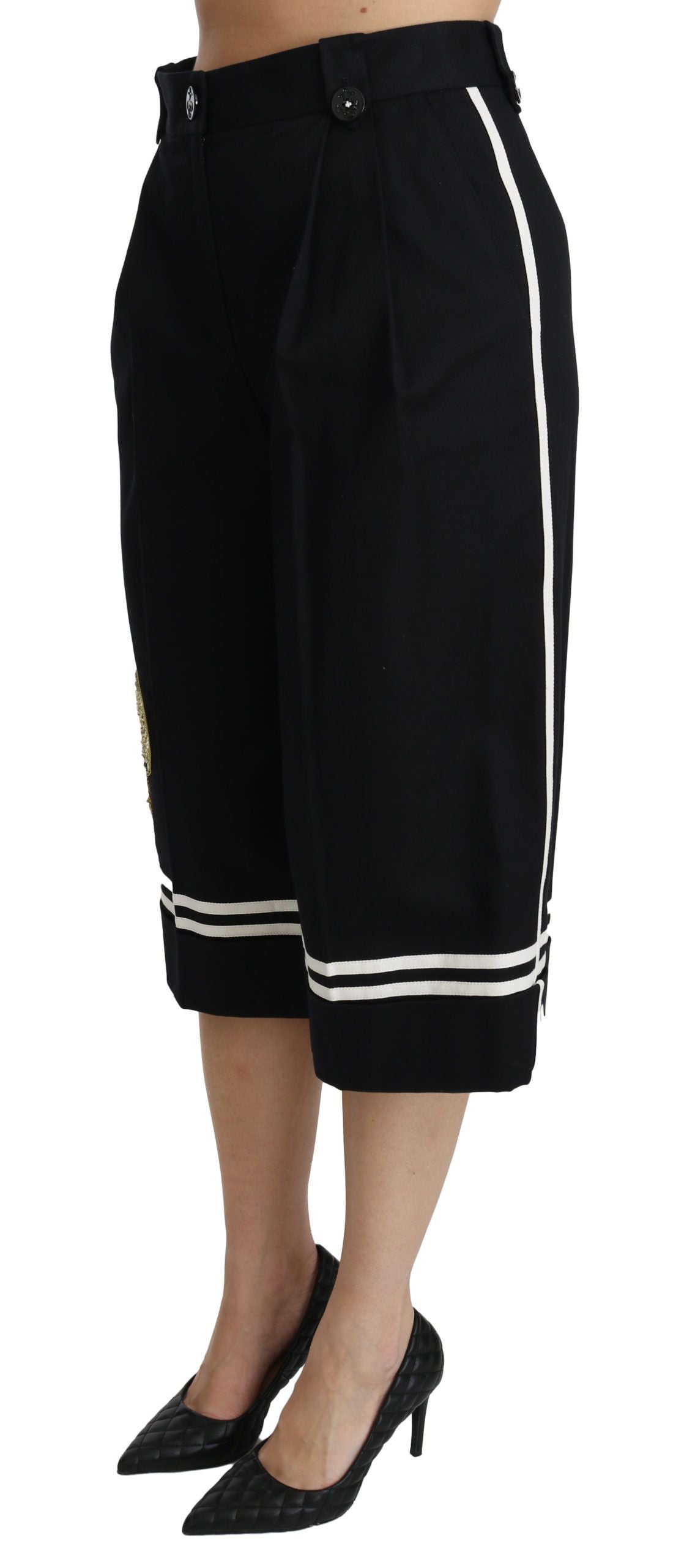 High Waist Palazzo Cropped Pants in Black Lemon - ventzia