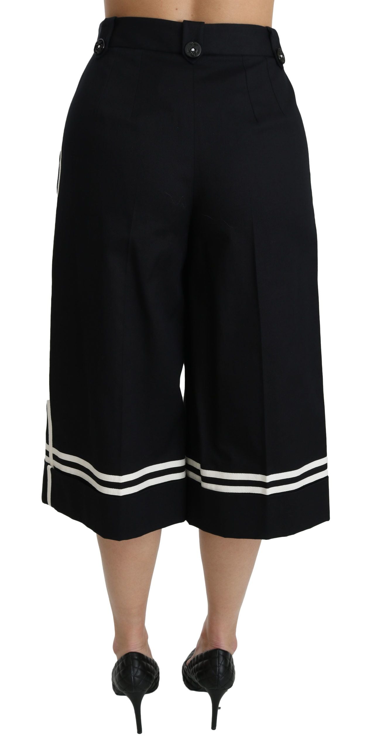 High Waist Palazzo Cropped Pants in Black Lemon - ventzia