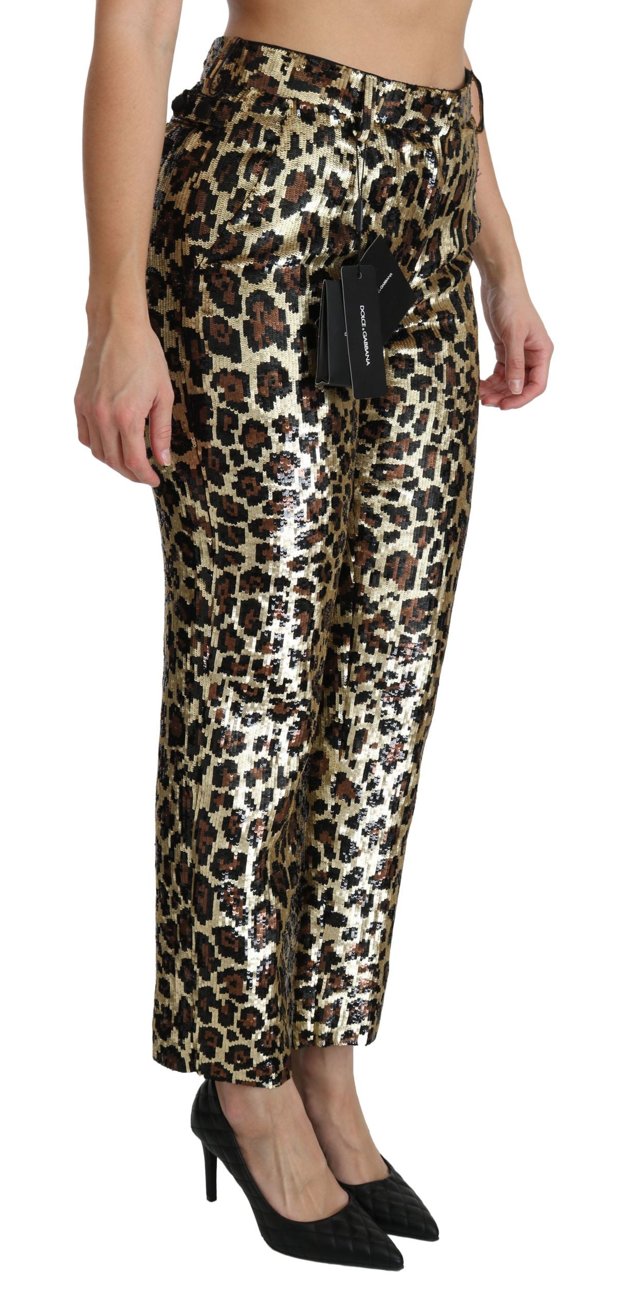 Chic High Waist Leopard Sequin Pants - ventzia