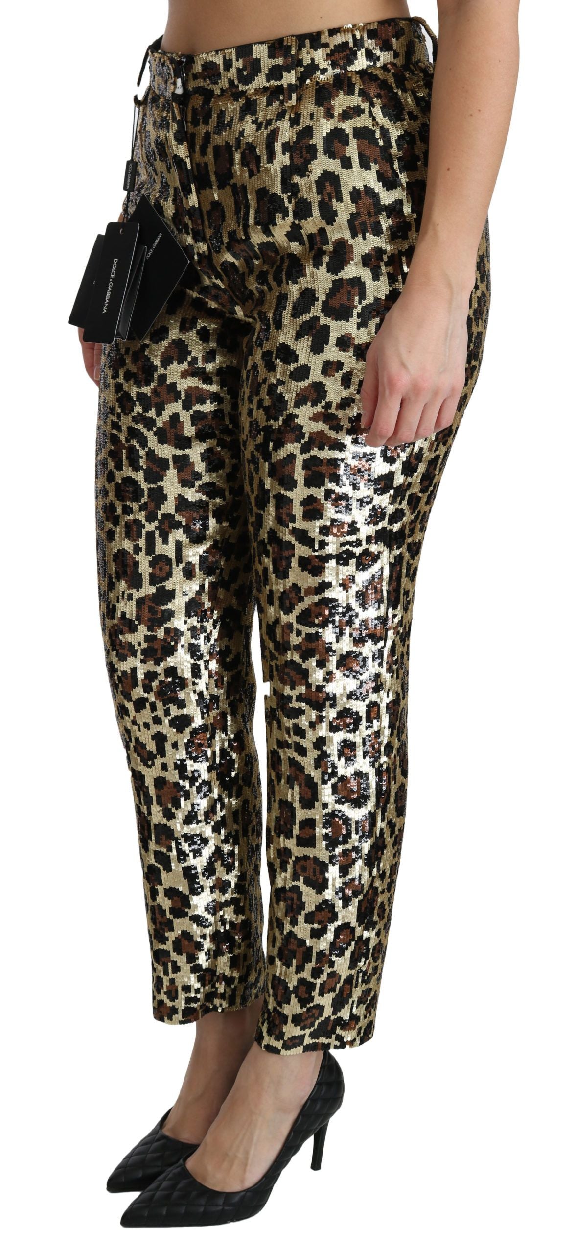 Chic High Waist Leopard Sequin Pants - ventzia