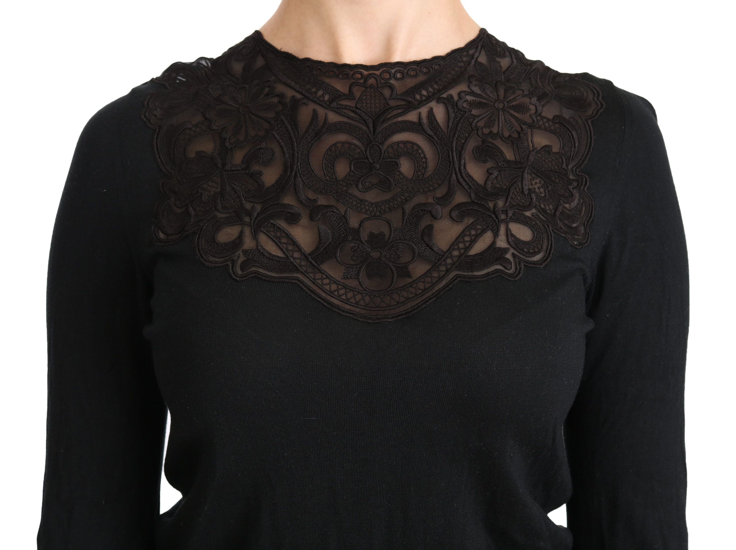 Elegant Silk-Blend Black Lace Blouse - ventzia