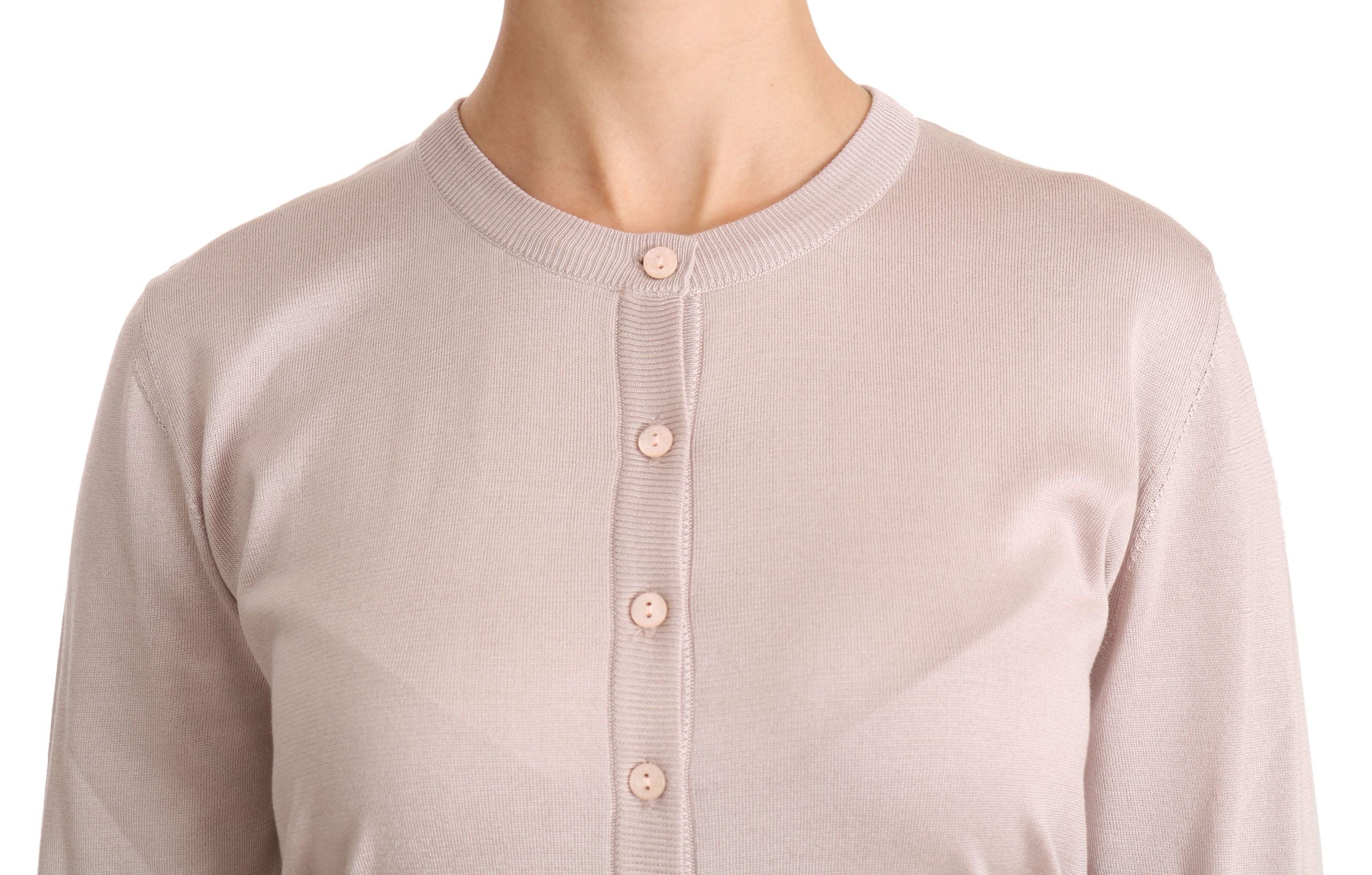 Silk Blend Pink Crew Neck Cardigan - ventzia