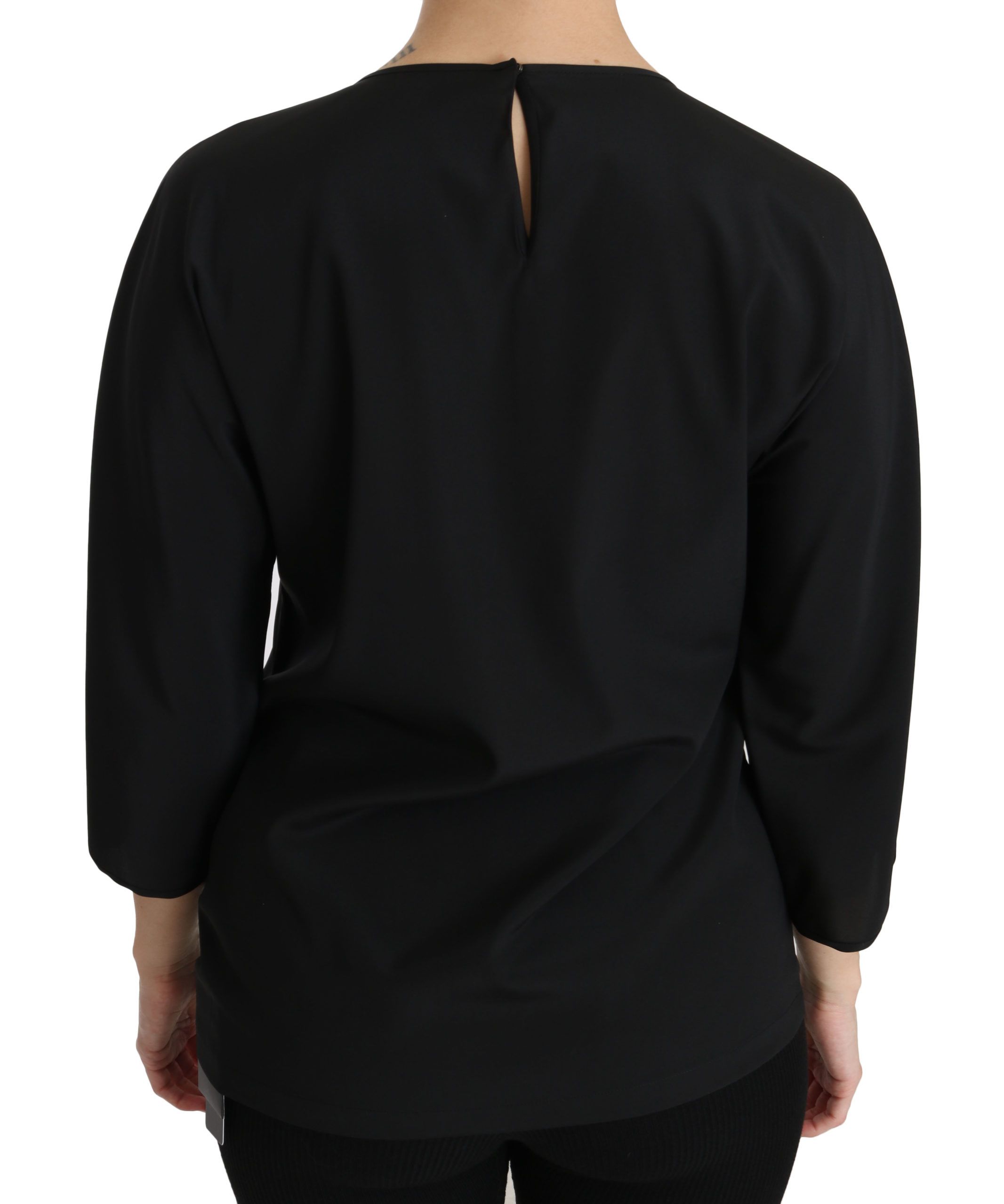 Elegant Black Silk Stretch Embroidered Top - ventzia