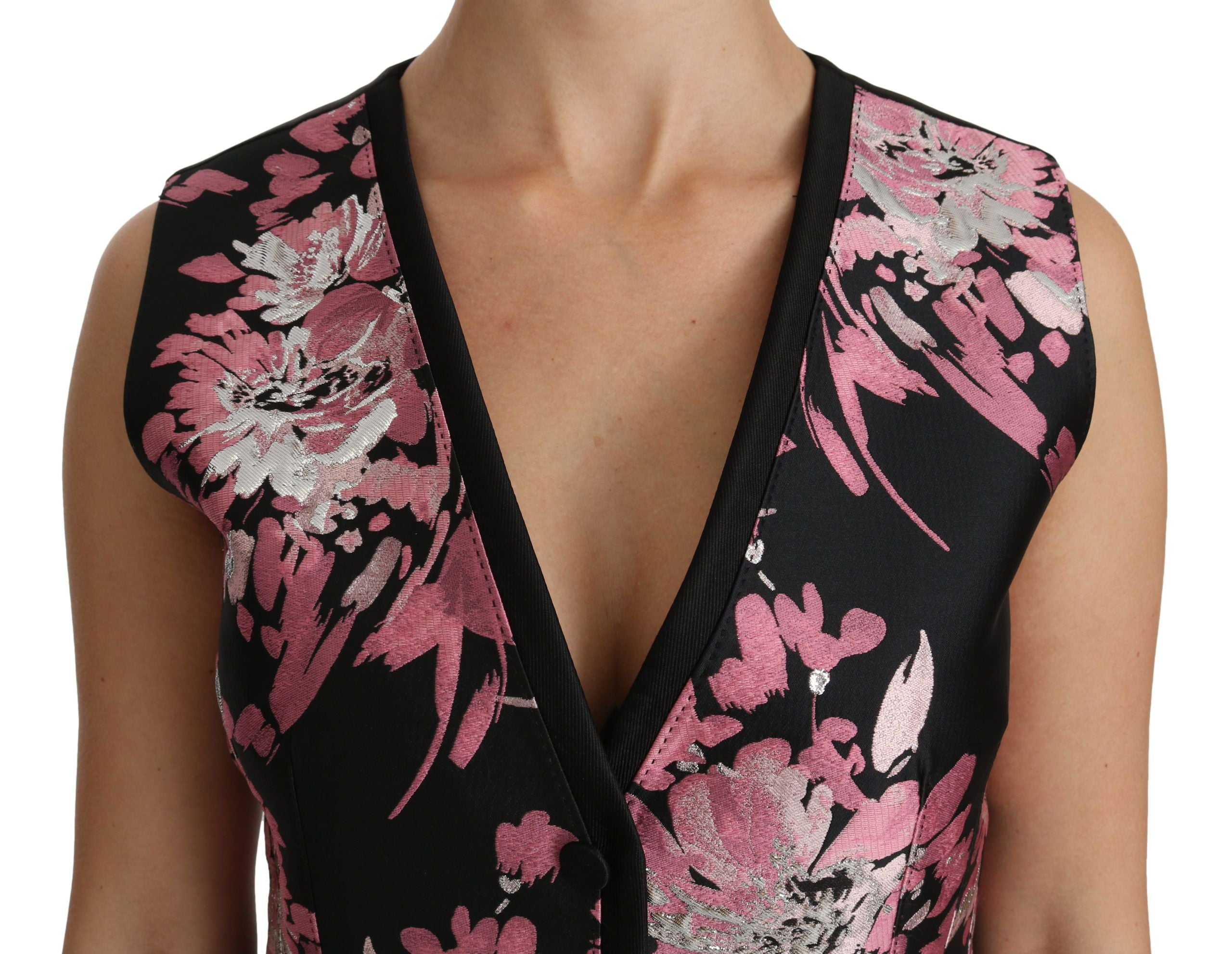 Elegant Floral Brocade Plunging Vest Top - ventzia