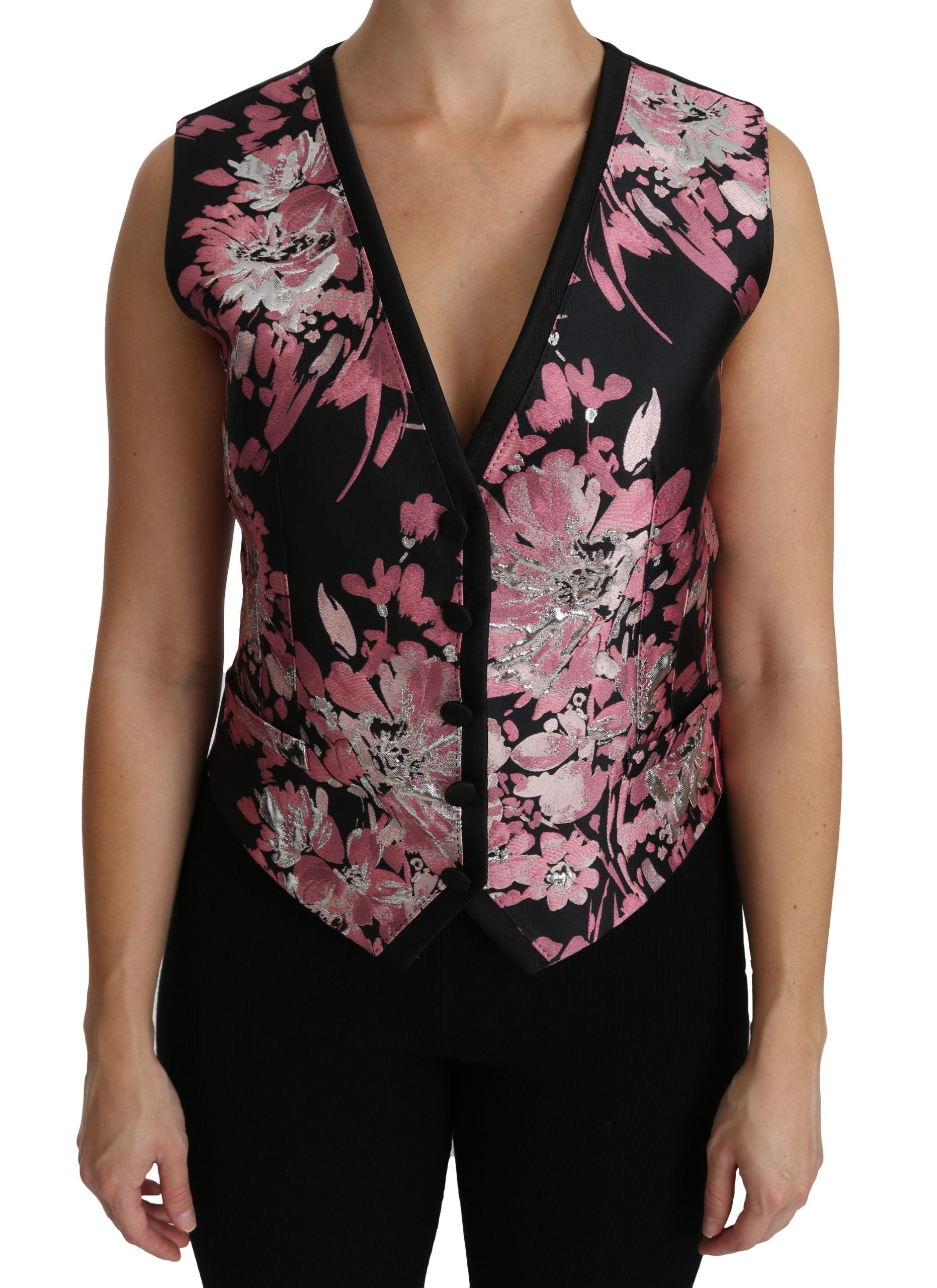 Elegant Floral Brocade Plunging Vest Top - ventzia
