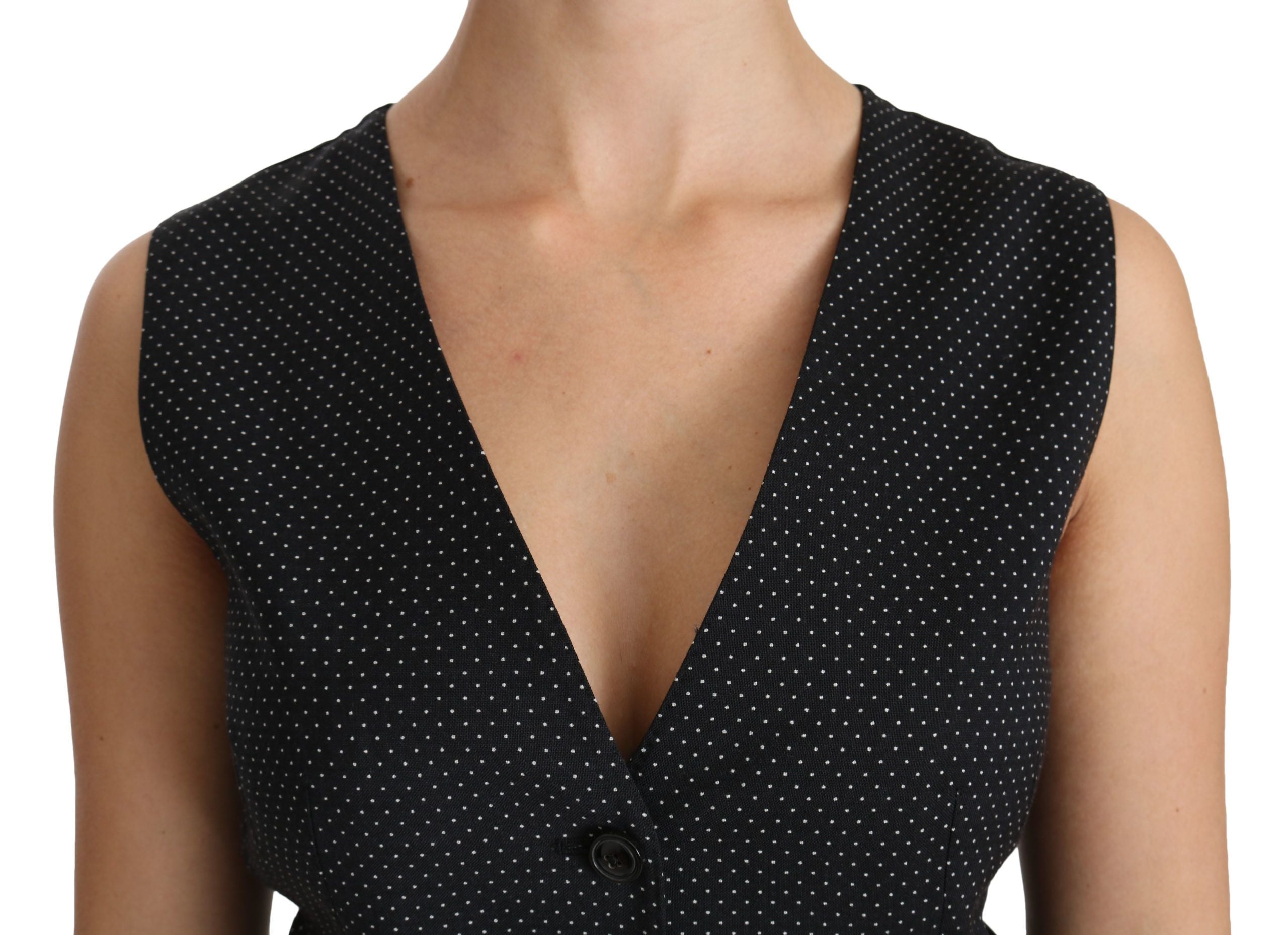 Chic Black Dotted Wool Blend Sleeveless Vest - ventzia